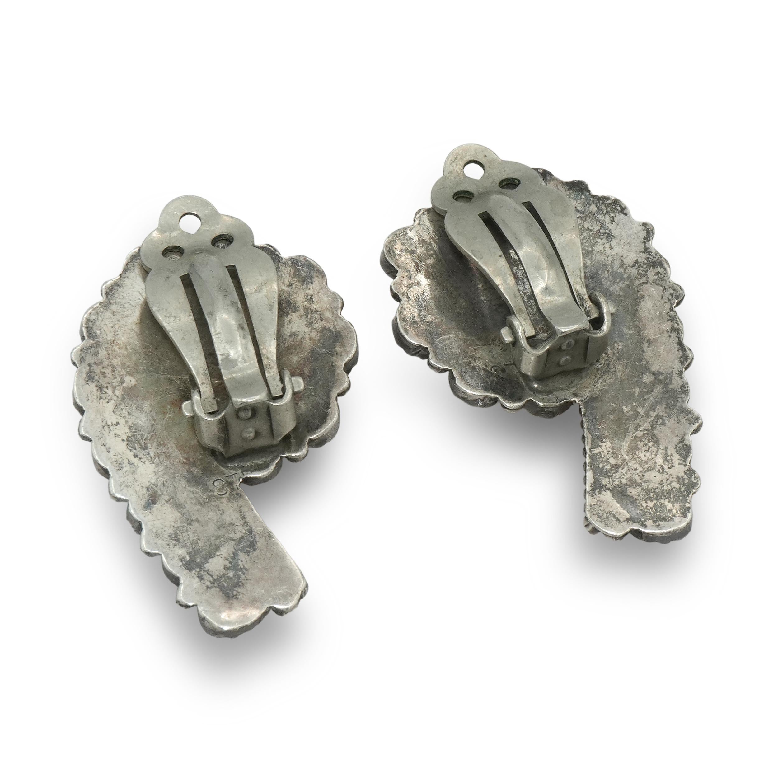 Vintage Zuni Sterling Silver Turquoise Clip-On Earrings