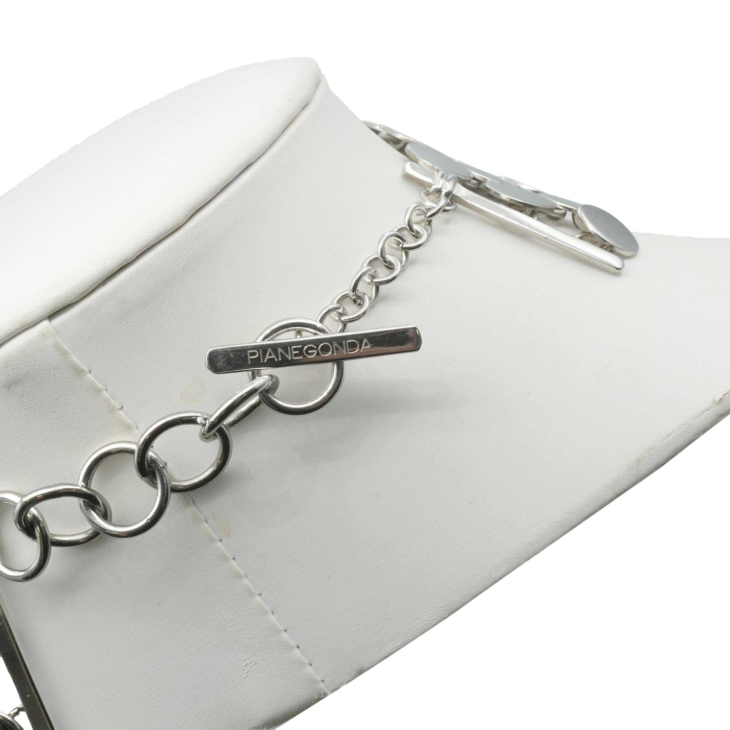 Pianegonda Silver Disc Link Necklace Bracelet and Dangle Earrings Set