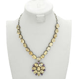 Vintage Sterling Silver Citrine & Amethyst Cluster Pendant Necklace