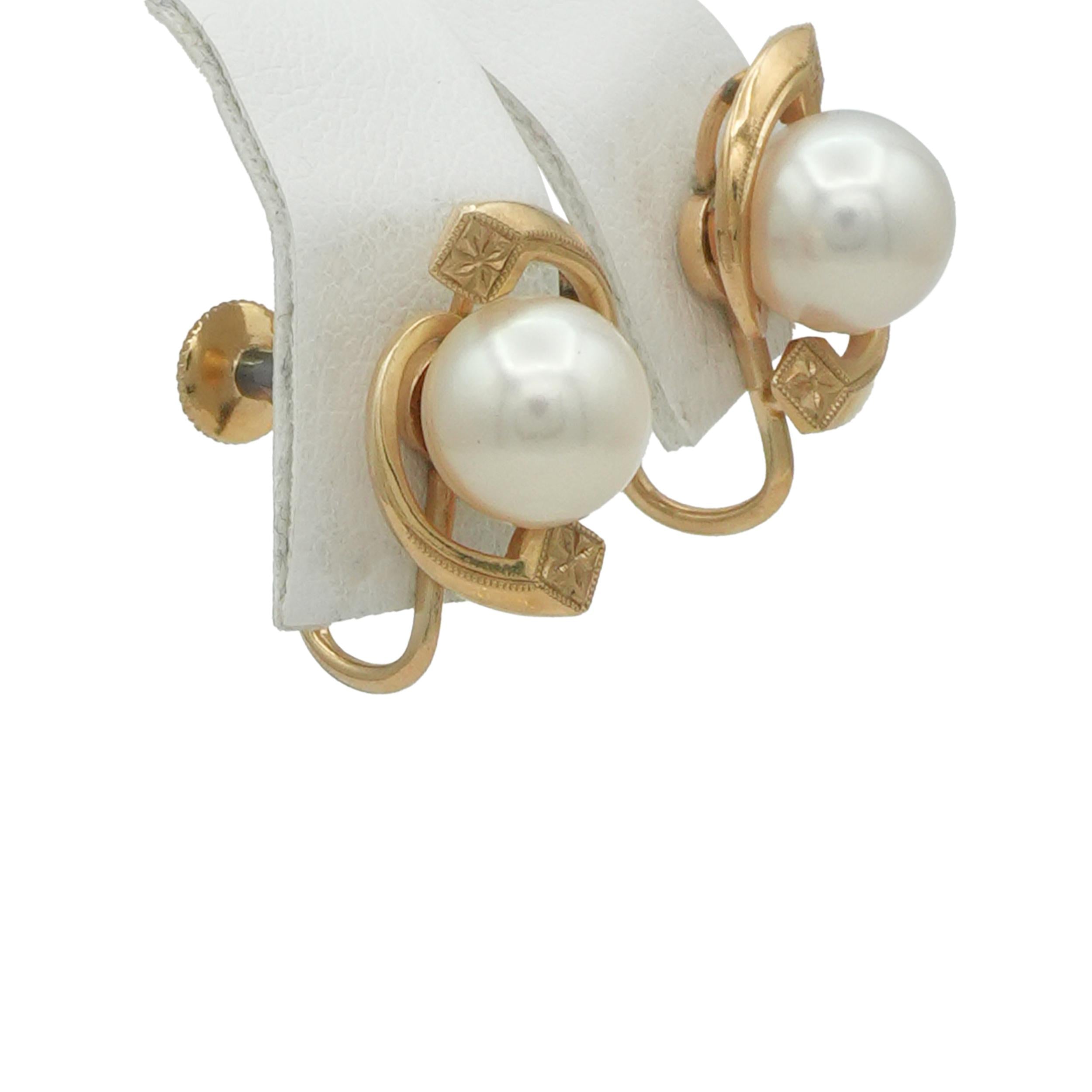 Vintage Mikimoto Akoya Pearl 14k Yellow Gold Earrings