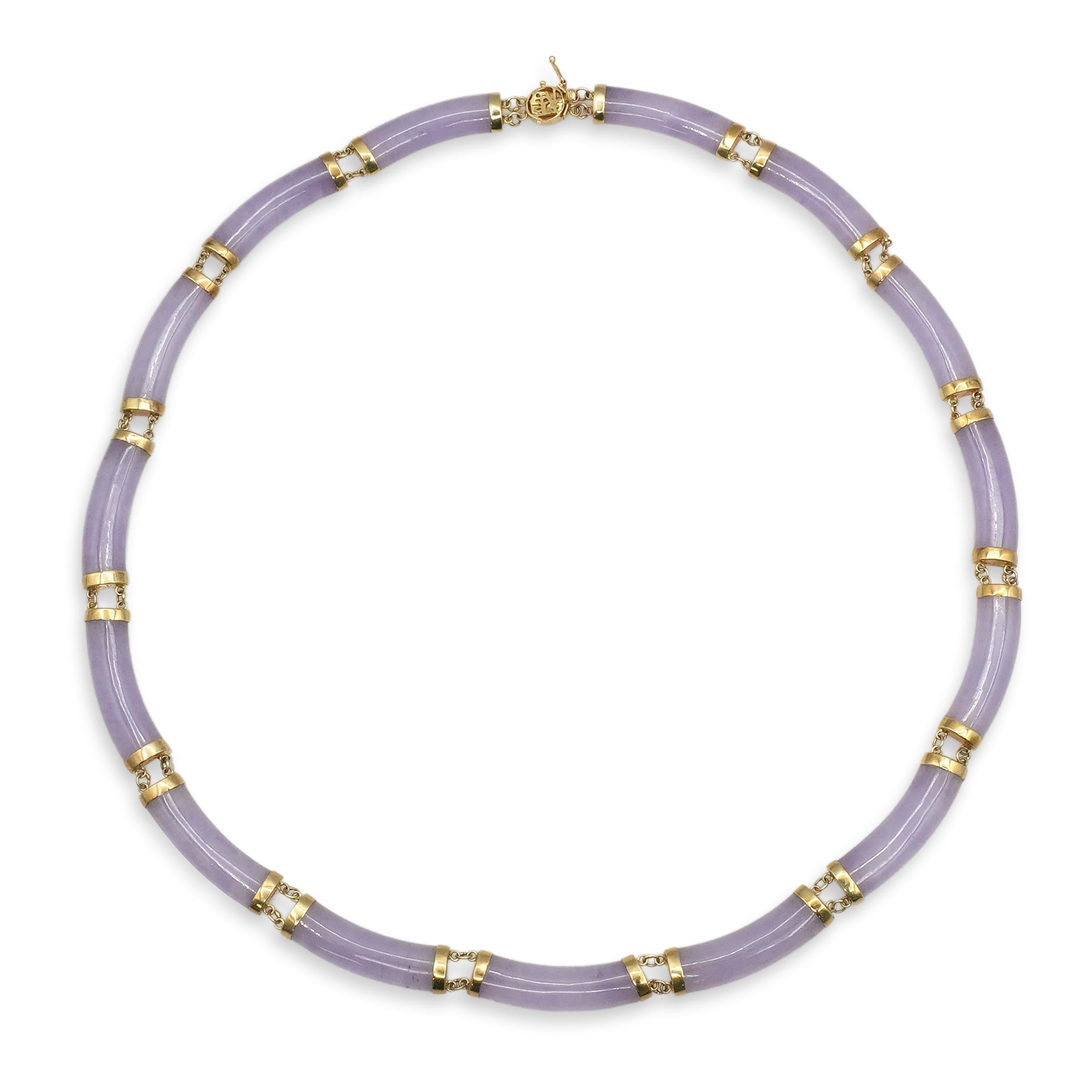 Vintage 14K Yellow Gold Lavender Jade Necklace and Bracelet Set
