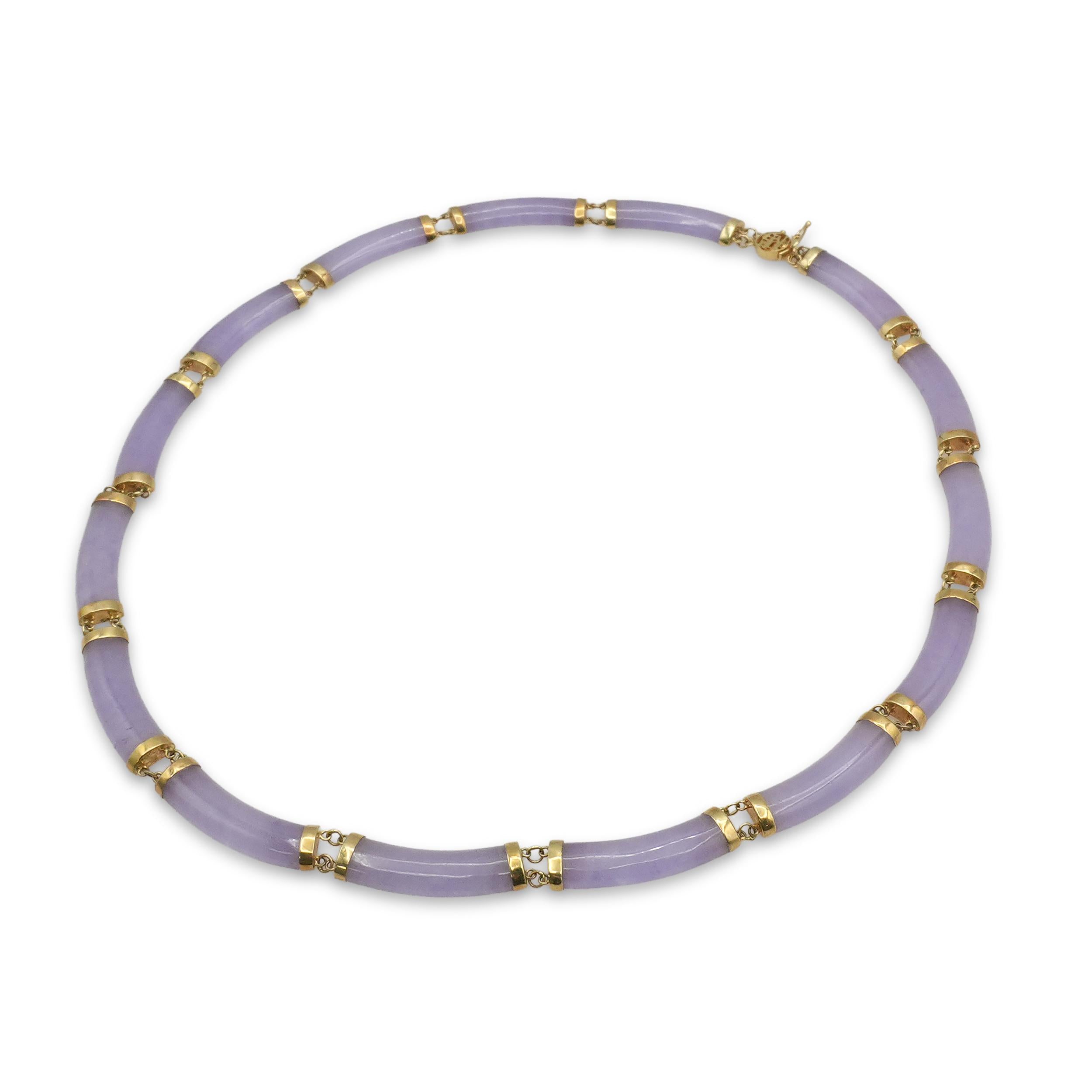 Vintage 14K Yellow Gold Lavender Jade Necklace and Bracelet Set