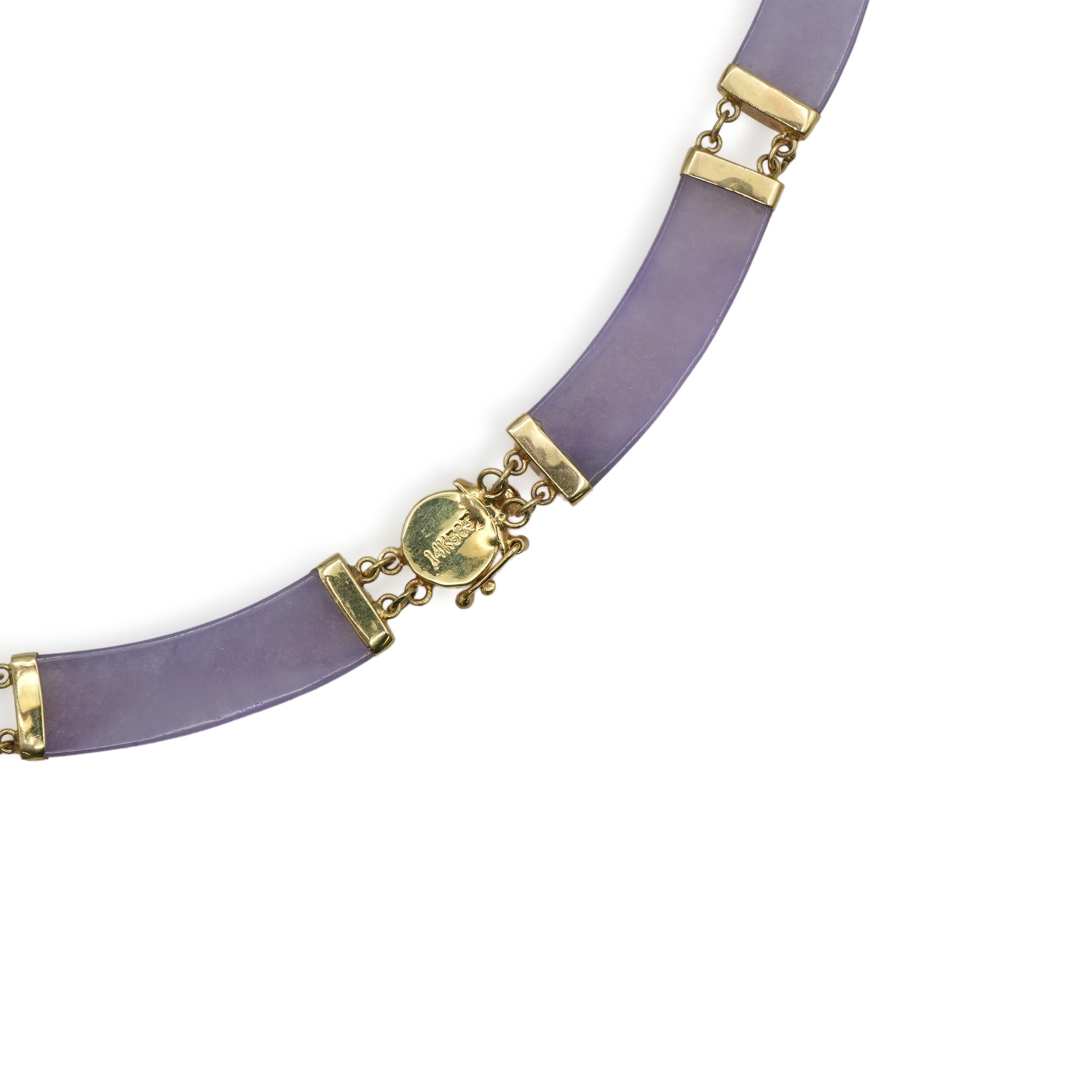 Vintage 14K Yellow Gold Lavender Jade Necklace and Bracelet Set