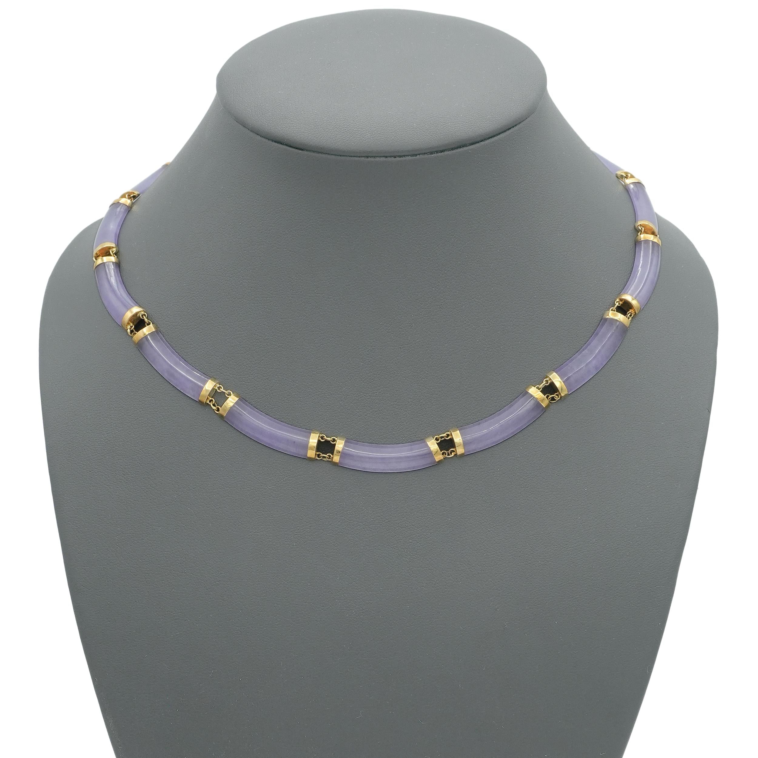 Vintage 14K Yellow Gold Lavender Jade Necklace and Bracelet Set