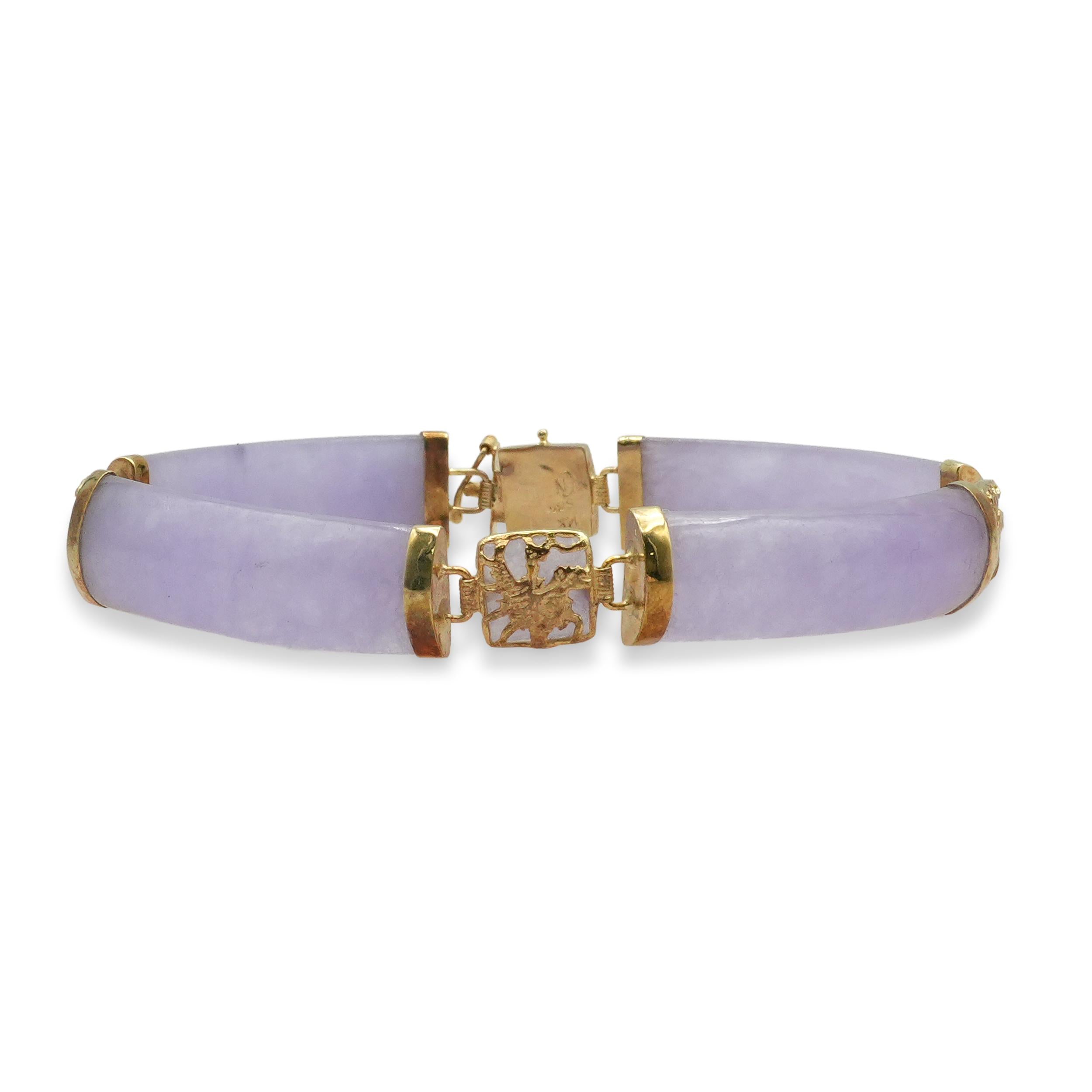 Vintage 14K Yellow Gold Lavender Jade Necklace and Bracelet Set