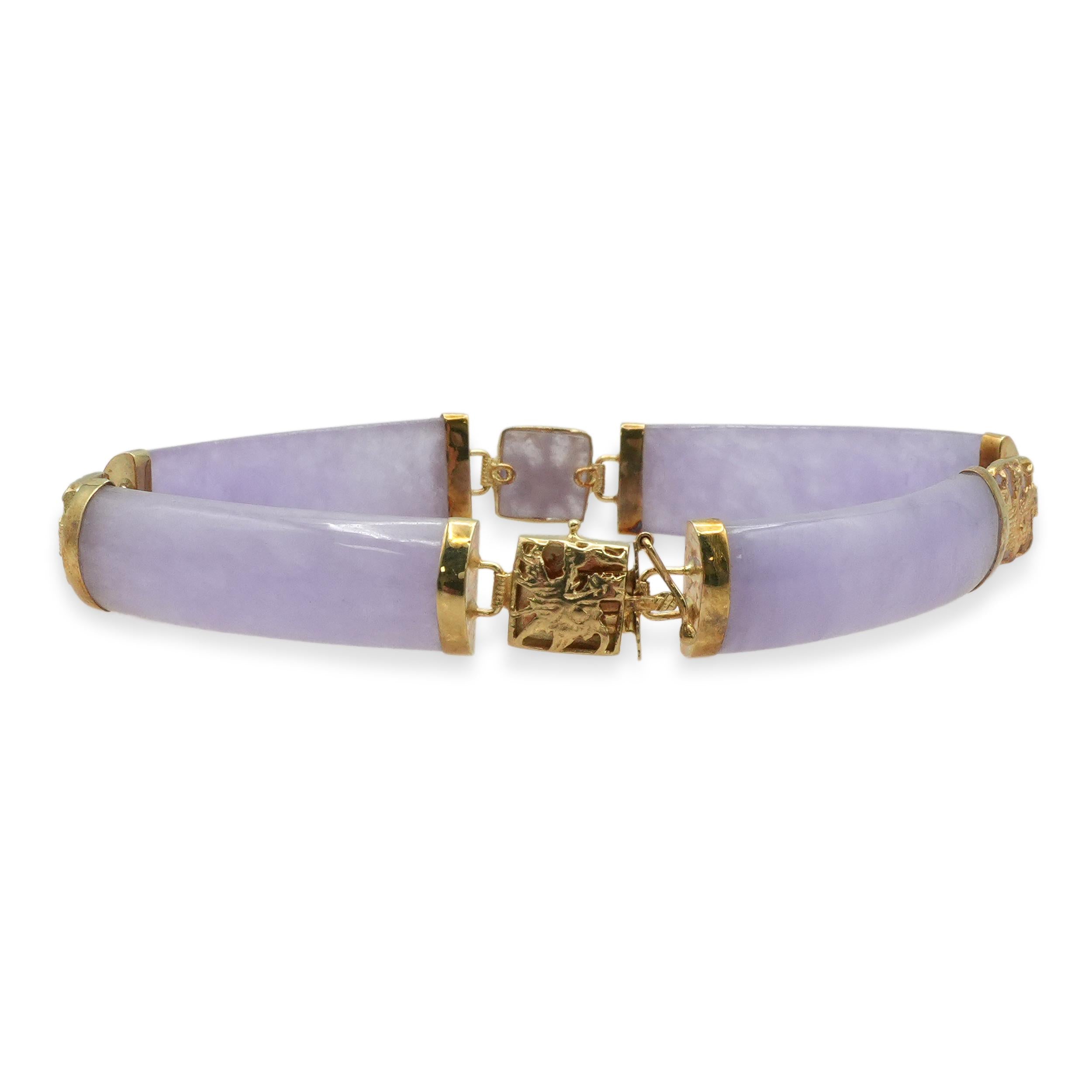 Vintage 14K Yellow Gold Lavender Jade Necklace and Bracelet Set