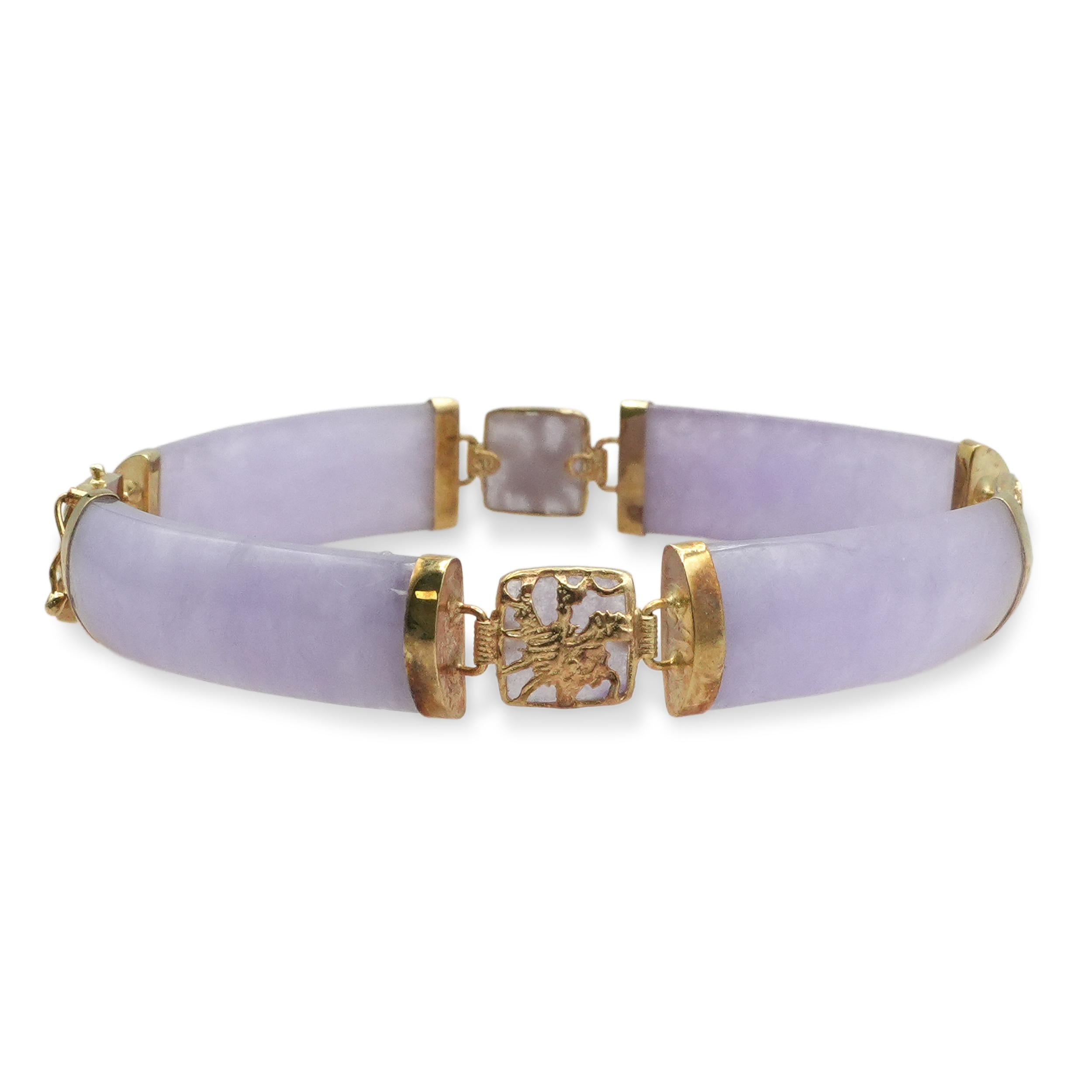 Vintage 14K Yellow Gold Lavender Jade Necklace and Bracelet Set