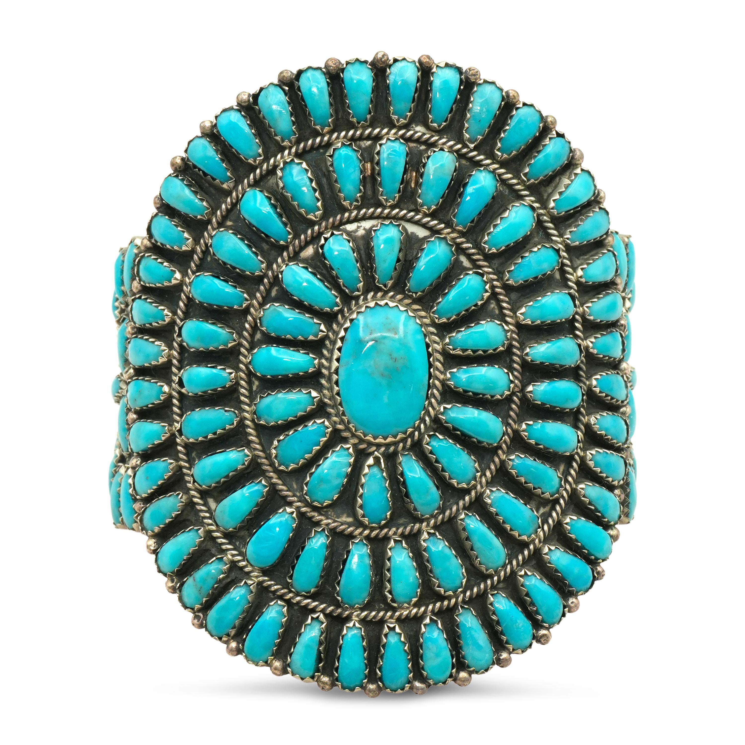 Vintage Navajo Larry Moses Begay Sterling Silver Turquoise Cluster Cuff