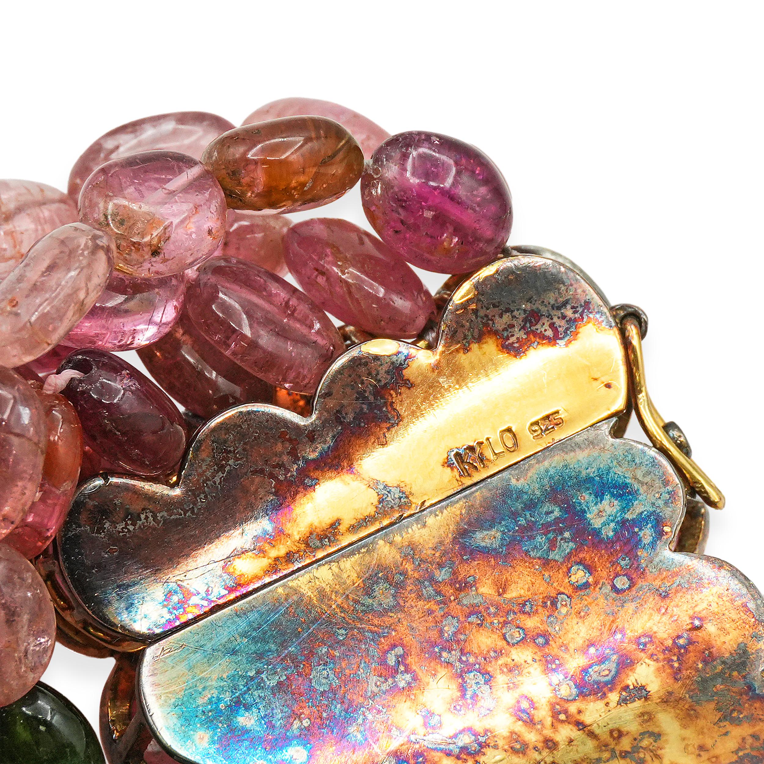 14K White Gold Multi Color Tourmaline Necklace and Vermeil Bracelet