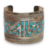 Vintage Navajo Charlie Bowie Sterling Silver Turquoise Cuff