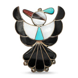 Vintage Leagus Zuni Sterling Silver Turqoise Black Onyx Brooch and Earrings