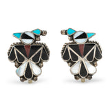 Vintage Leagus Zuni Sterling Silver Turqoise Black Onyx Brooch and Earrings