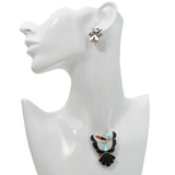 Vintage Leagus Zuni Sterling Silver Turqoise Black Onyx Brooch and Earrings