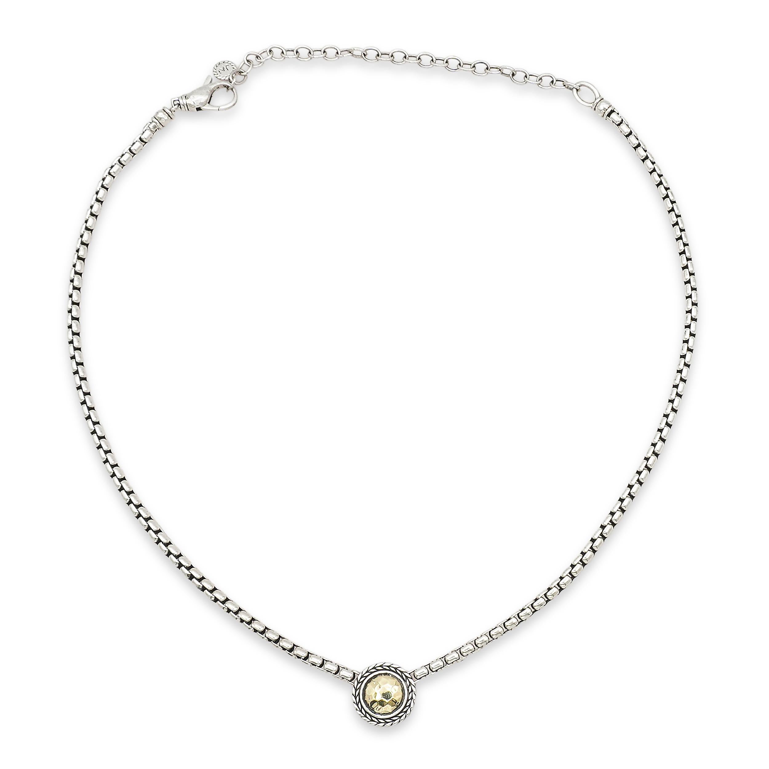 JAI Sterling Silver and 14K Gold Hammered Disc Box Chain Necklace