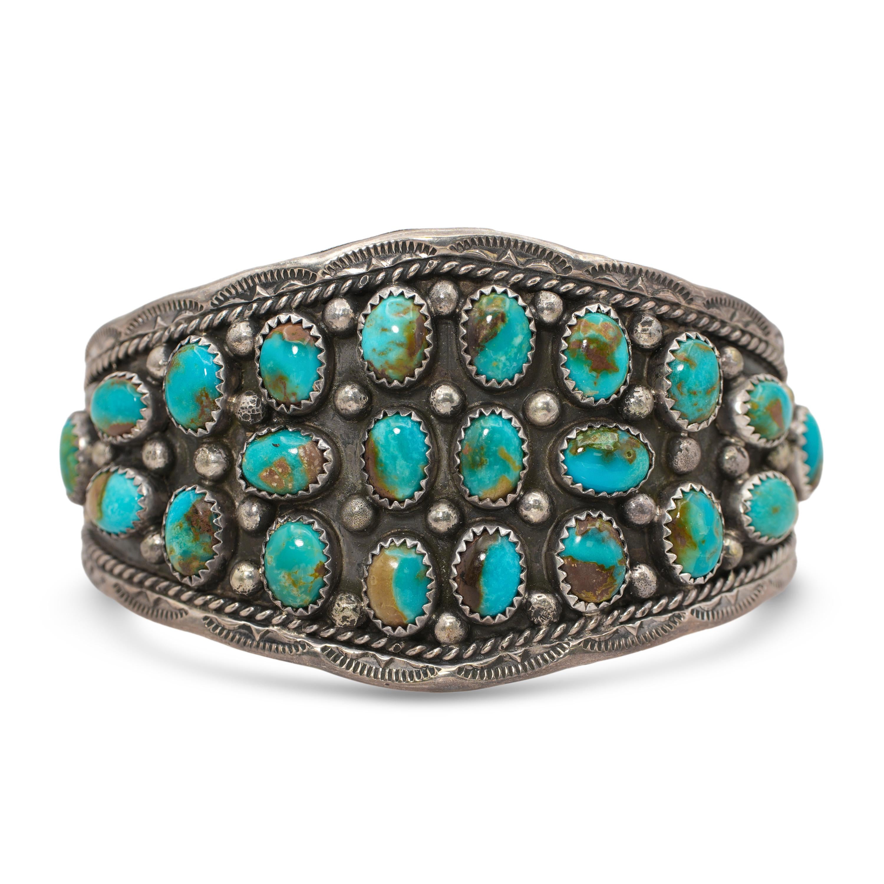 Vintage Southwestern V. James Sterling Silver Turquoise Cuff