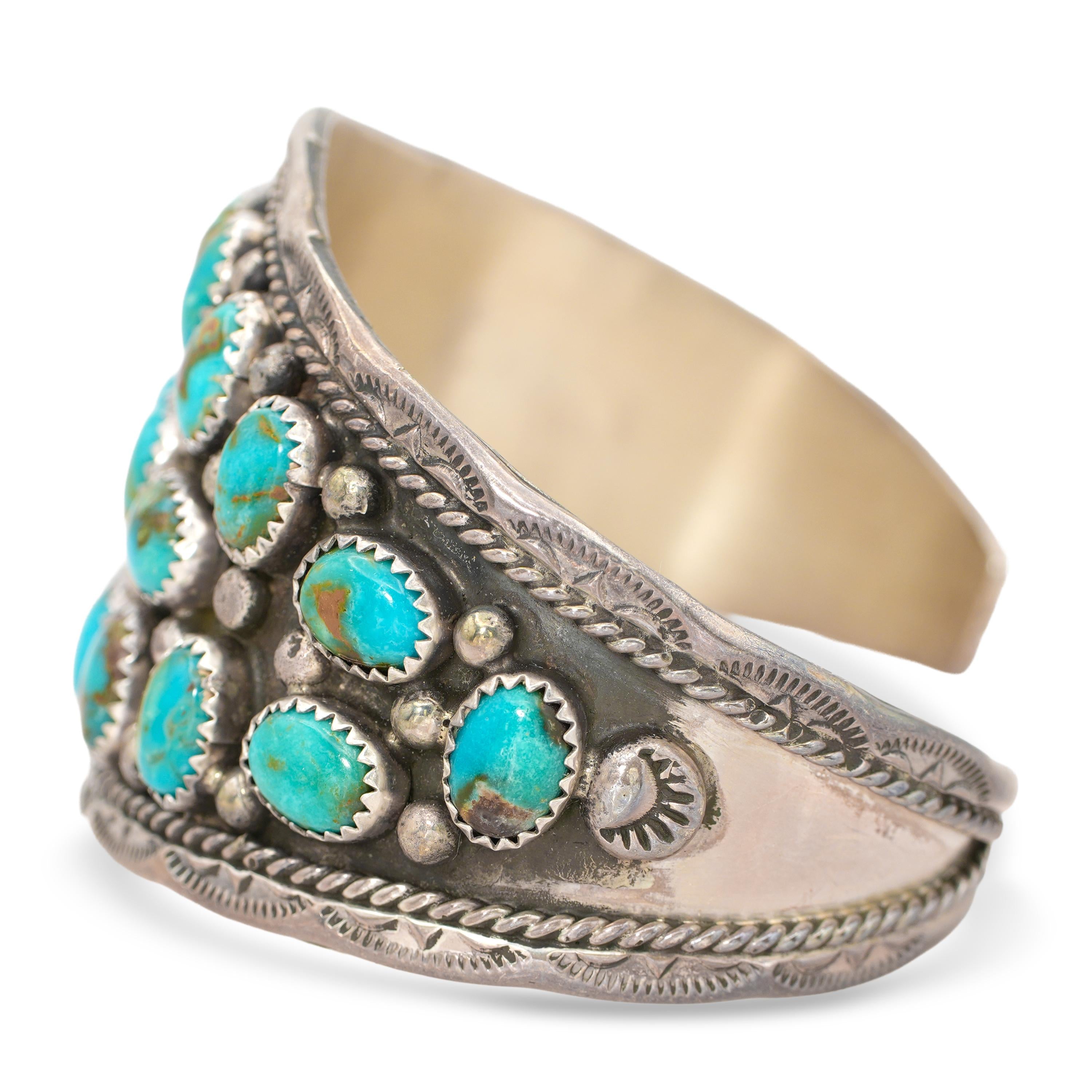 Vintage Southwestern V. James Sterling Silver Turquoise Cuff