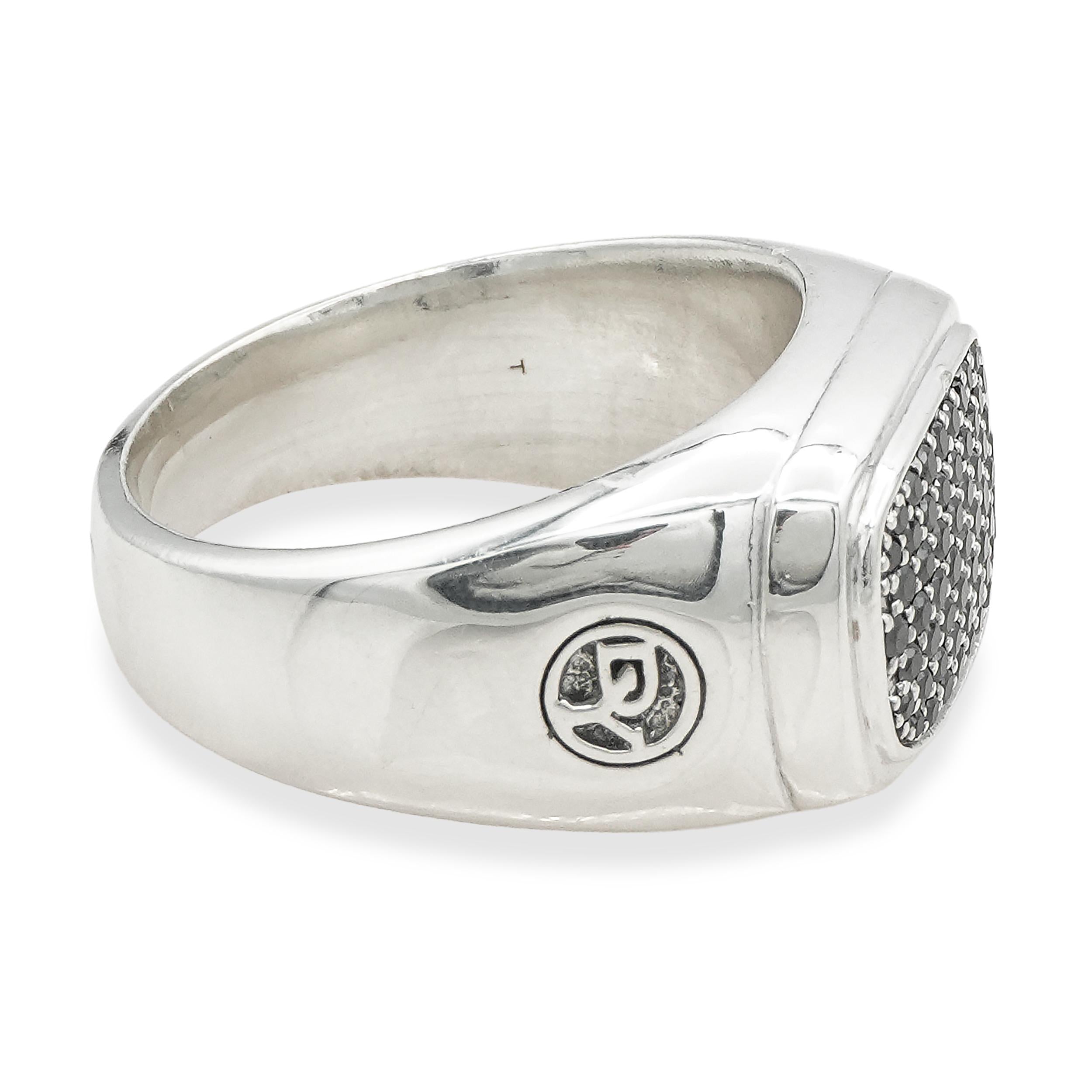 David Yurman Sterling Silver Black Diamond Signet Ring