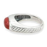 David Yurman Sterling Silver Red Coral Cabochon Cable Ring