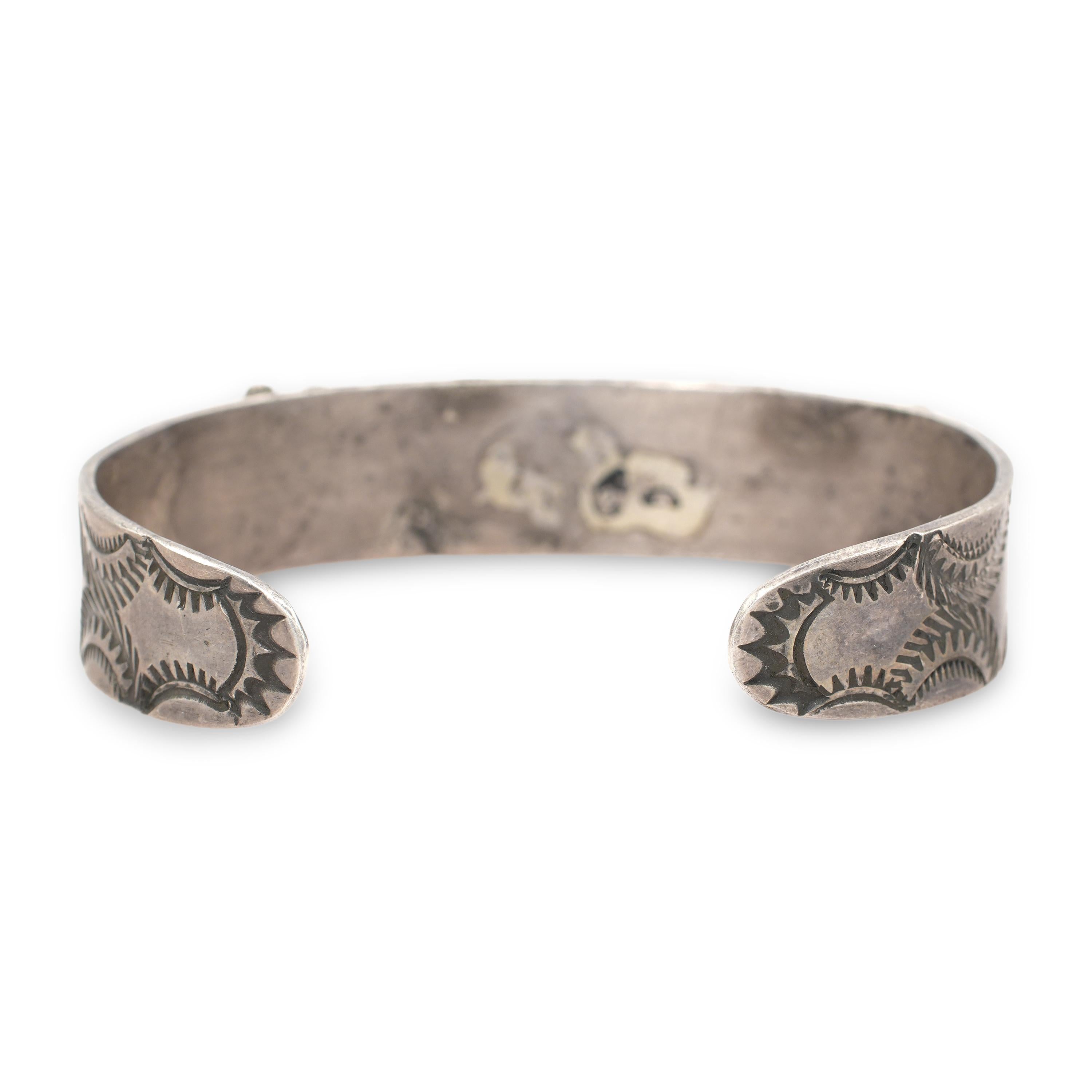 Vintage Southwestern Sterling Silver Turquoise Geometric Cuff