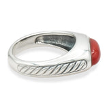 David Yurman Sterling Silver Red Coral Cabochon Cable Ring