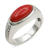 David Yurman Sterling Silver Red Coral Cabochon Cable Ring