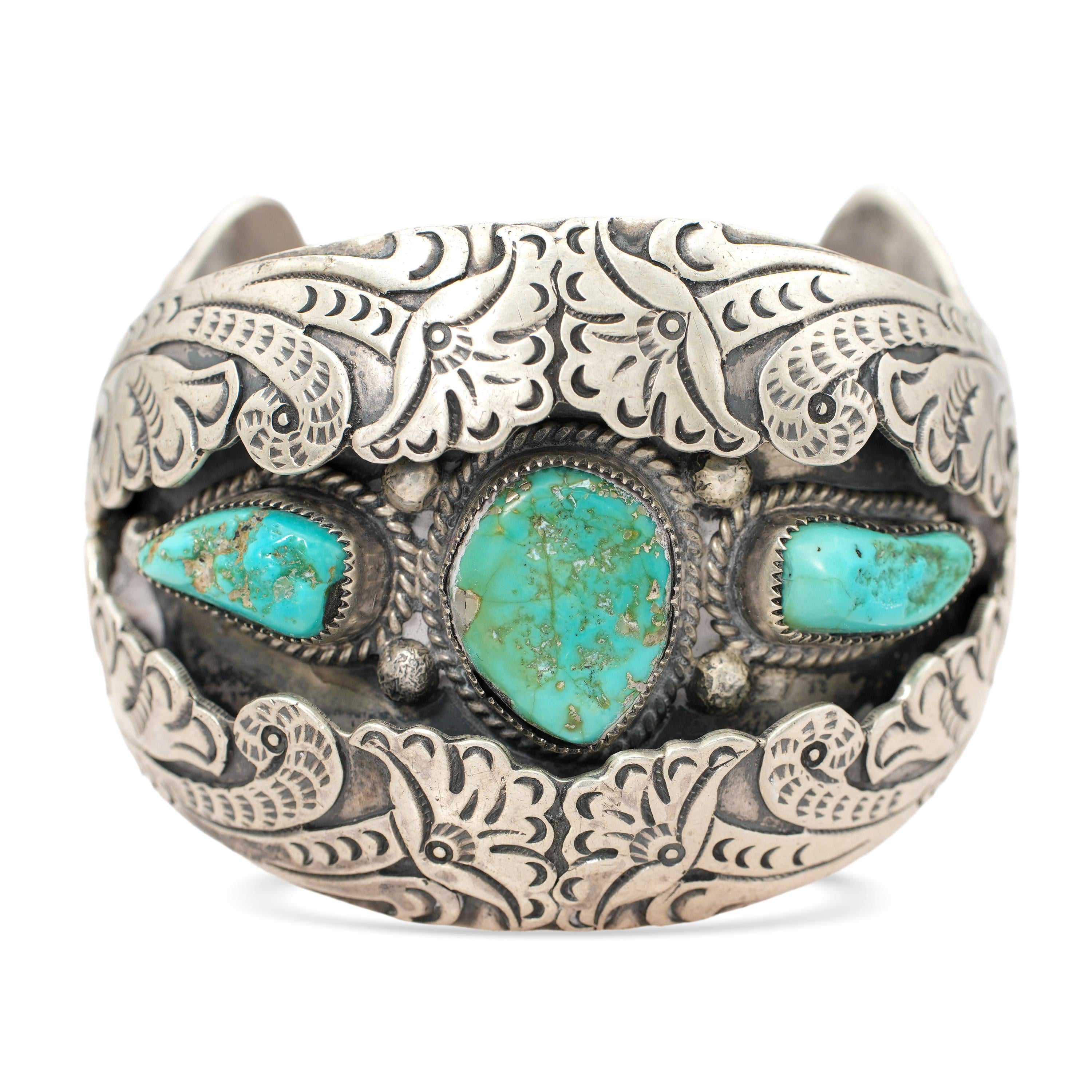 Vintage B. Nez Navajo Sterling Silver Turquoise Cuff