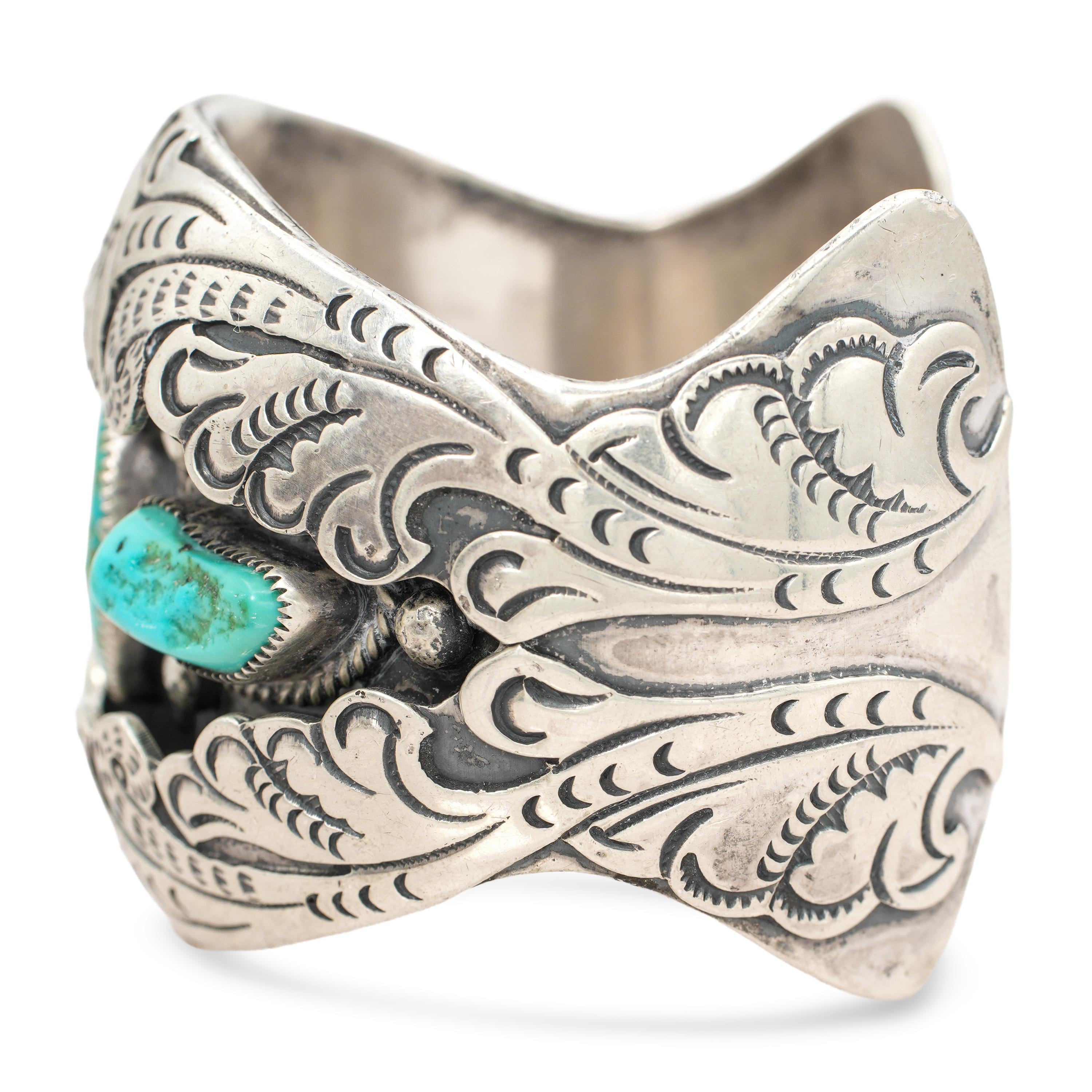 Vintage B. Nez Navajo Sterling Silver Turquoise Cuff