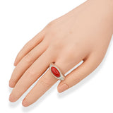 David Yurman Sterling Silver Red Coral Cabochon Cable Ring
