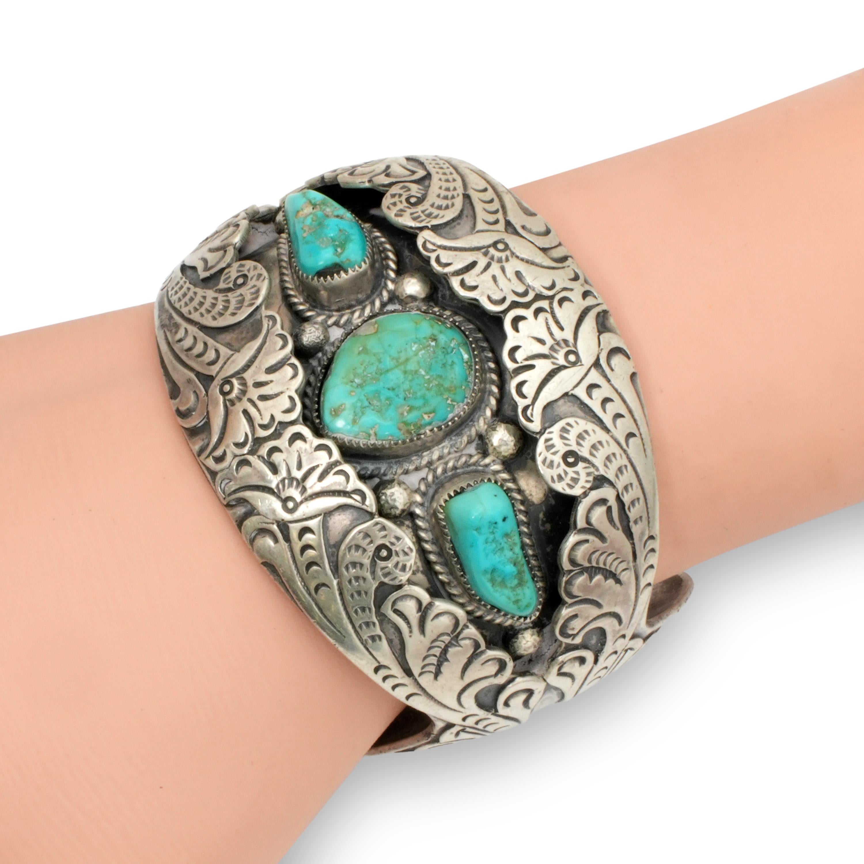 Vintage B. Nez Navajo Sterling Silver Turquoise Cuff