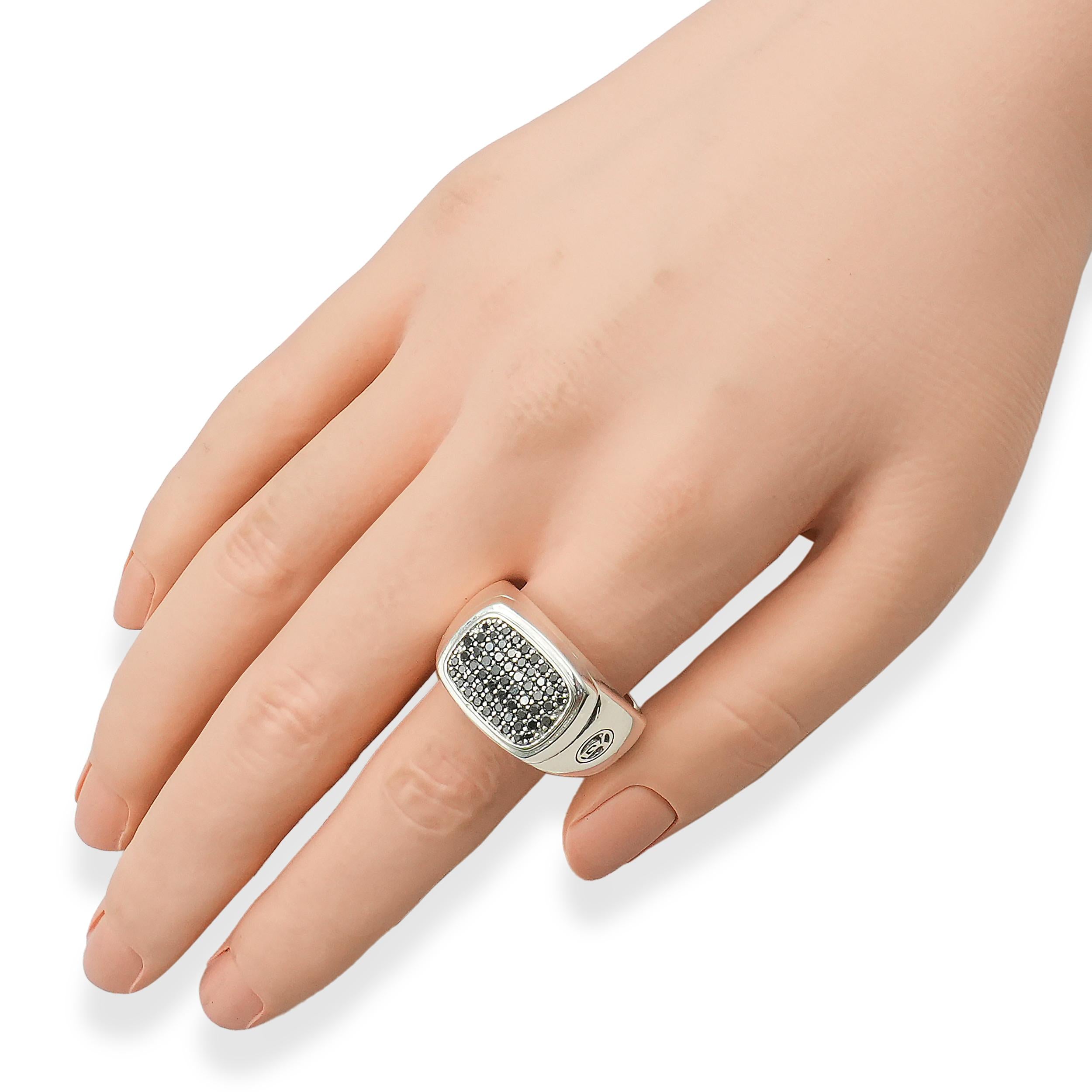 David Yurman Sterling Silver Black Diamond Signet Ring
