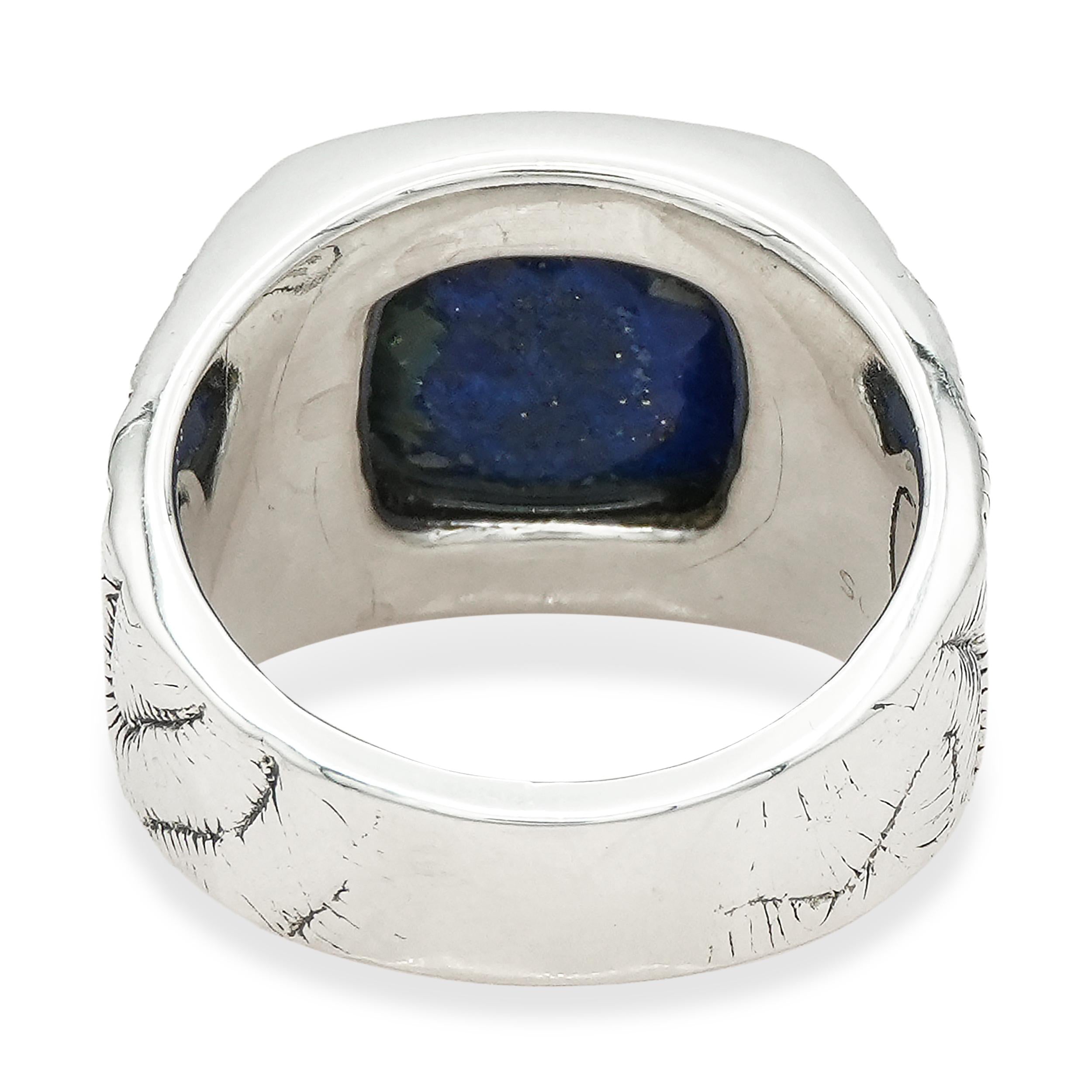 David Yurman Sterling Silver Lapis Lazuli Engraved Men's Signet Ring