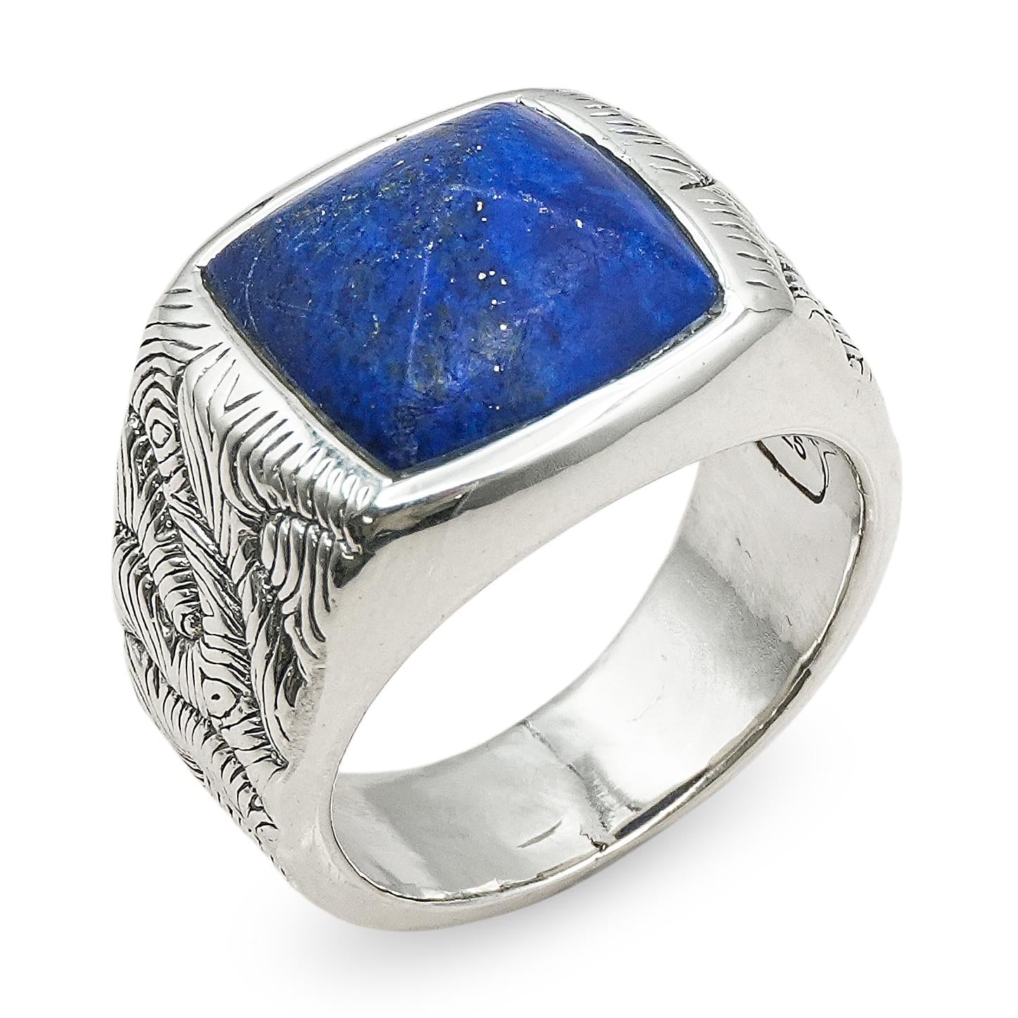 David Yurman Sterling Silver Lapis Lazuli Engraved Men's Signet Ring