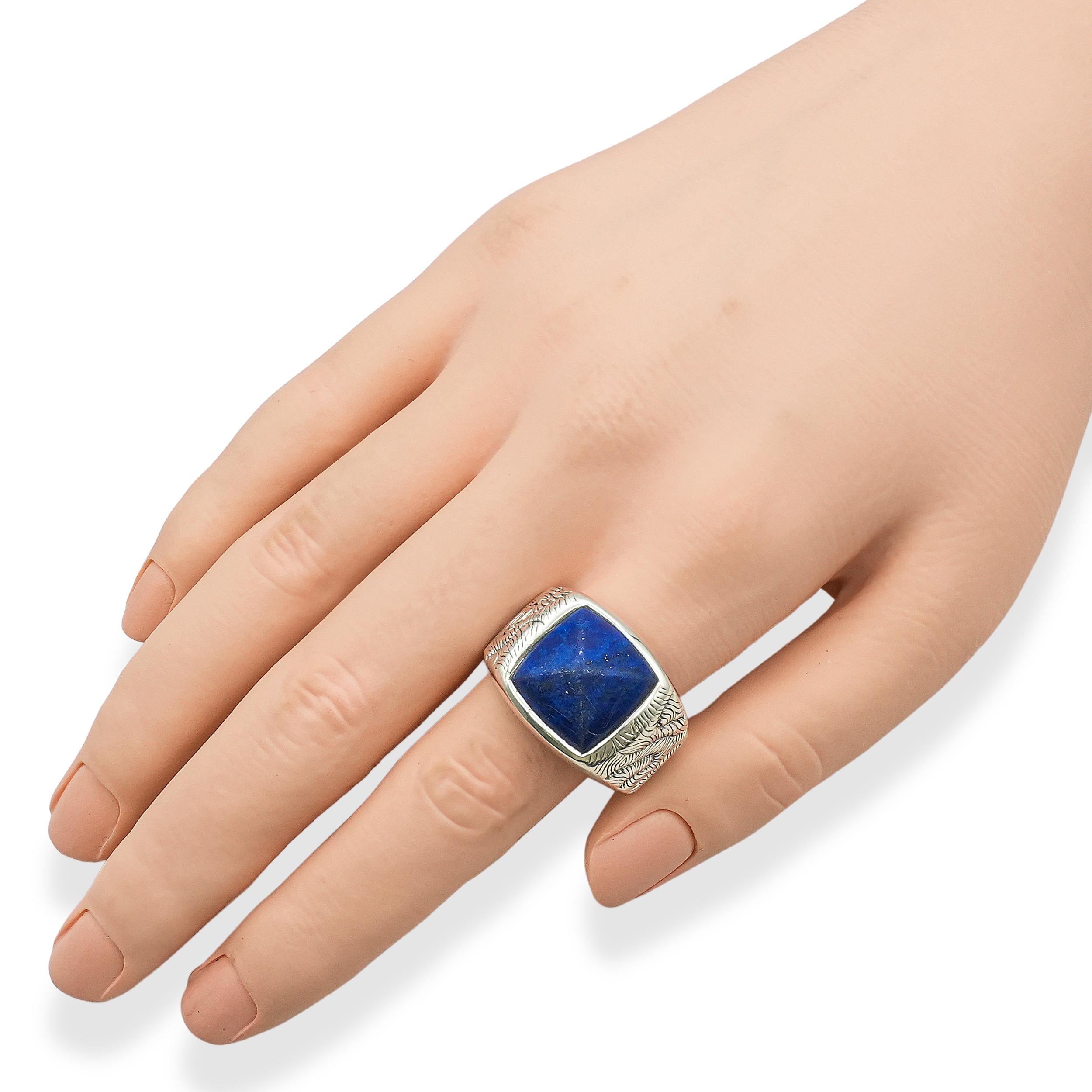 David Yurman Sterling Silver Lapis Lazuli Engraved Men's Signet Ring