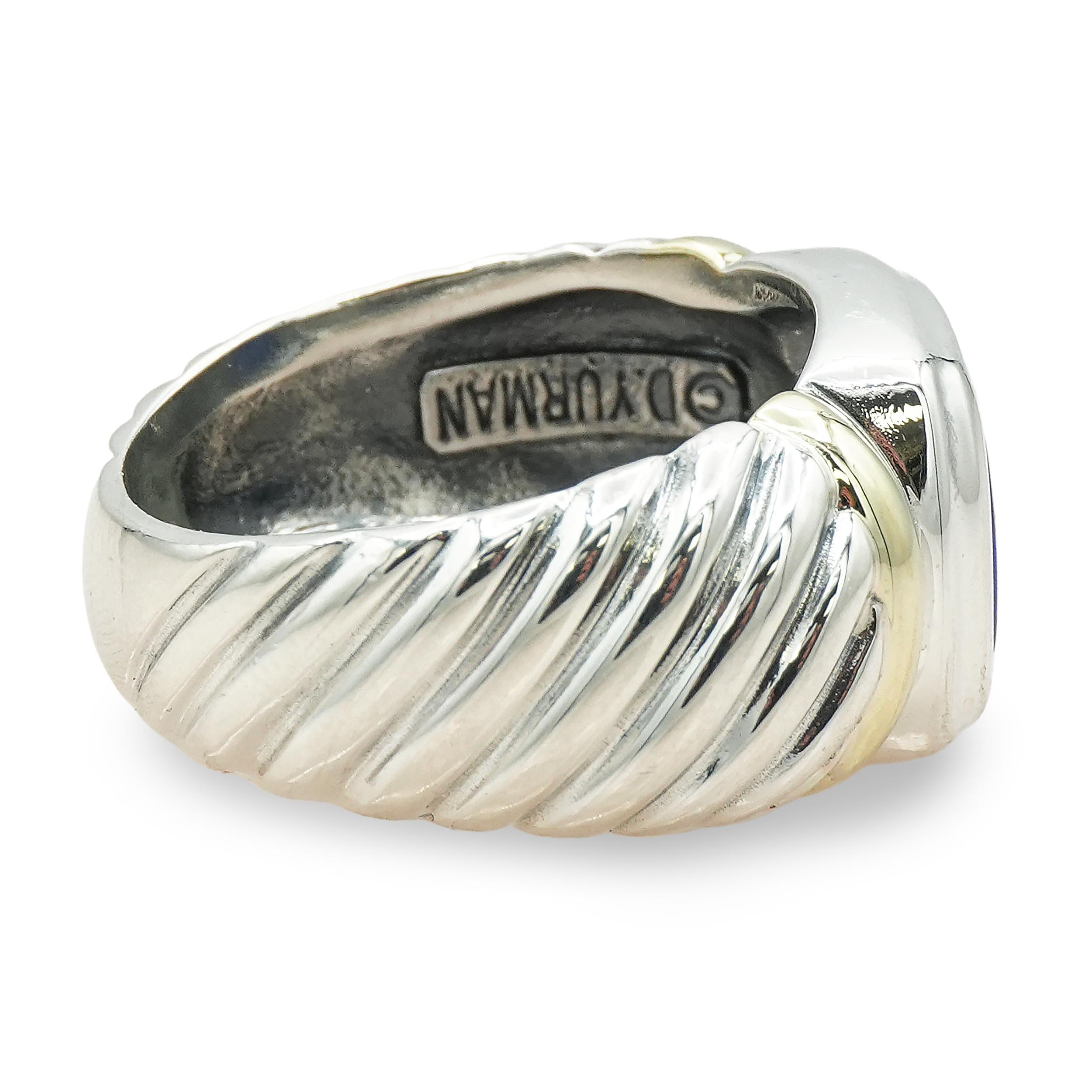 David Yurman Cable Sterling Silver 14K Gold Lapis Lazuli Ring