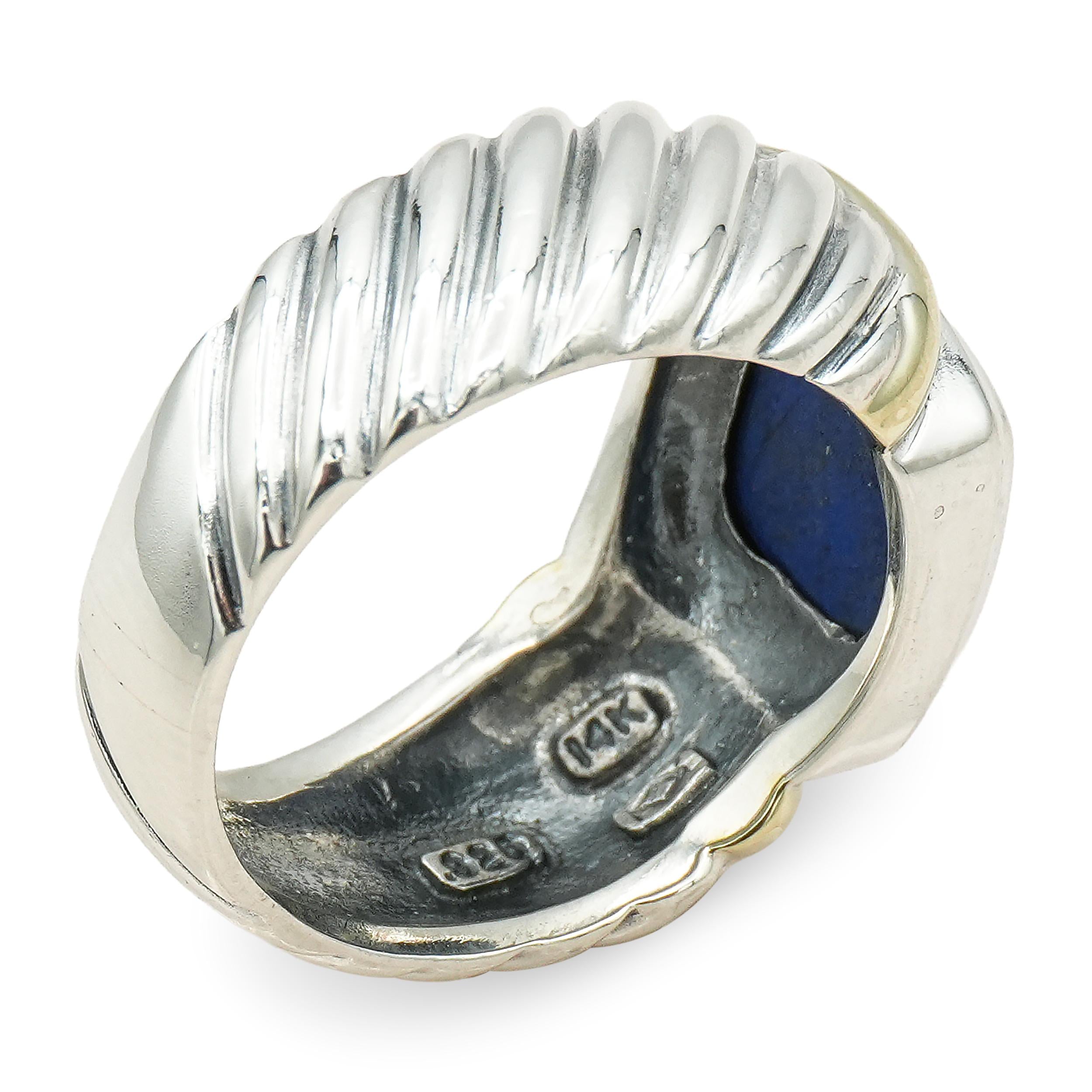 David Yurman Cable Sterling Silver 14K Gold Lapis Lazuli Ring