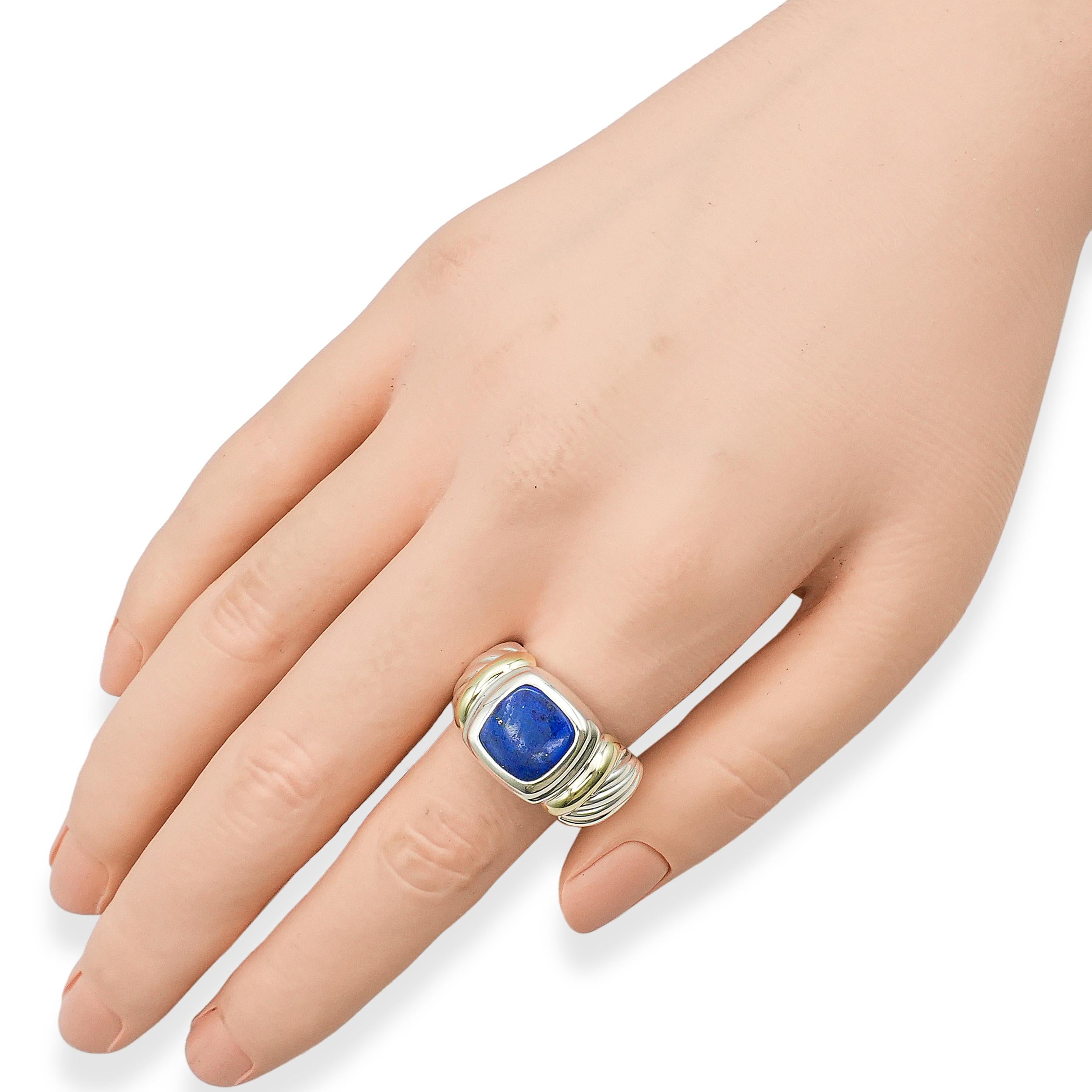 David Yurman Cable Sterling Silver 14K Gold Lapis Lazuli Ring