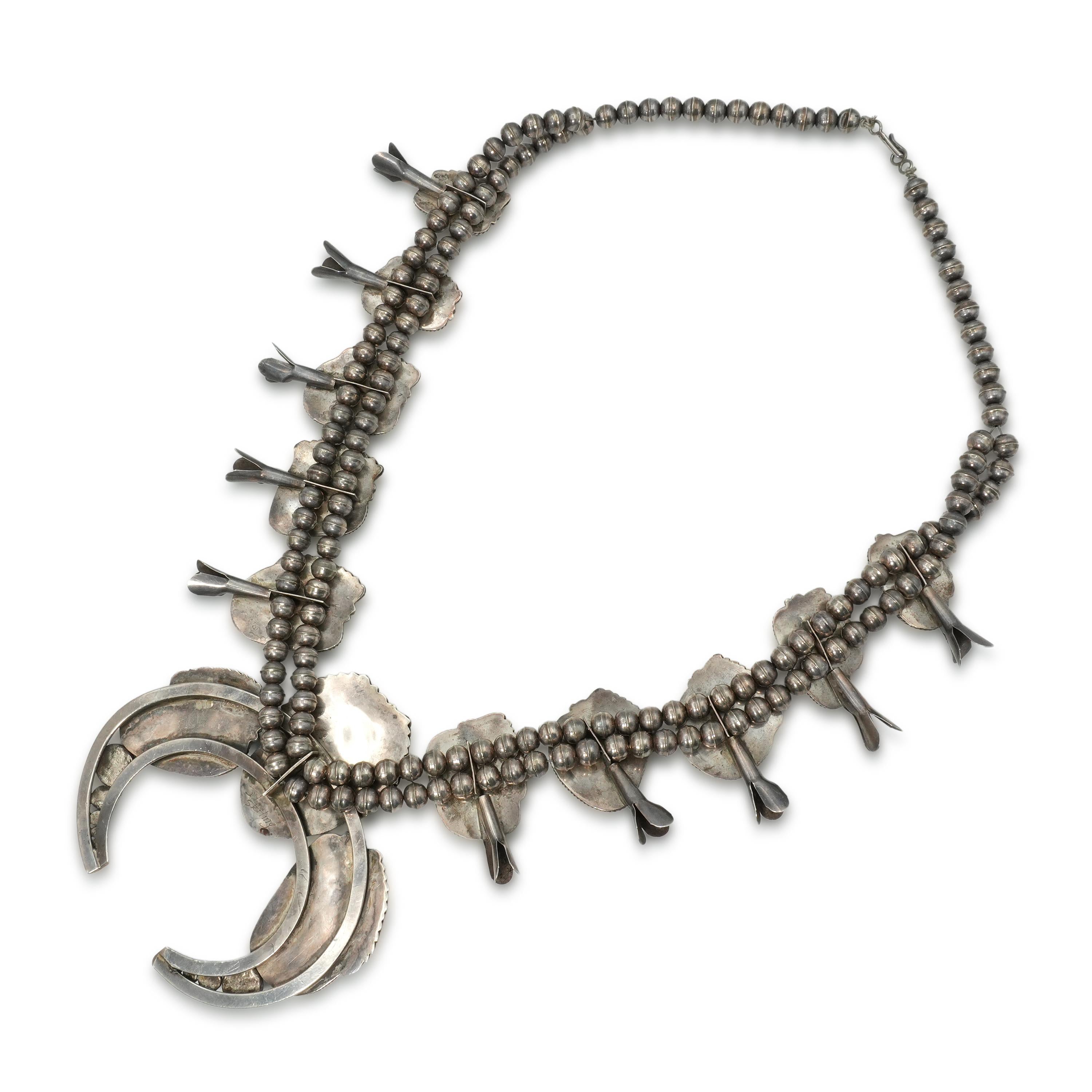 Southwestern Sterling Silver Turquoise Squash Blossom Necklace