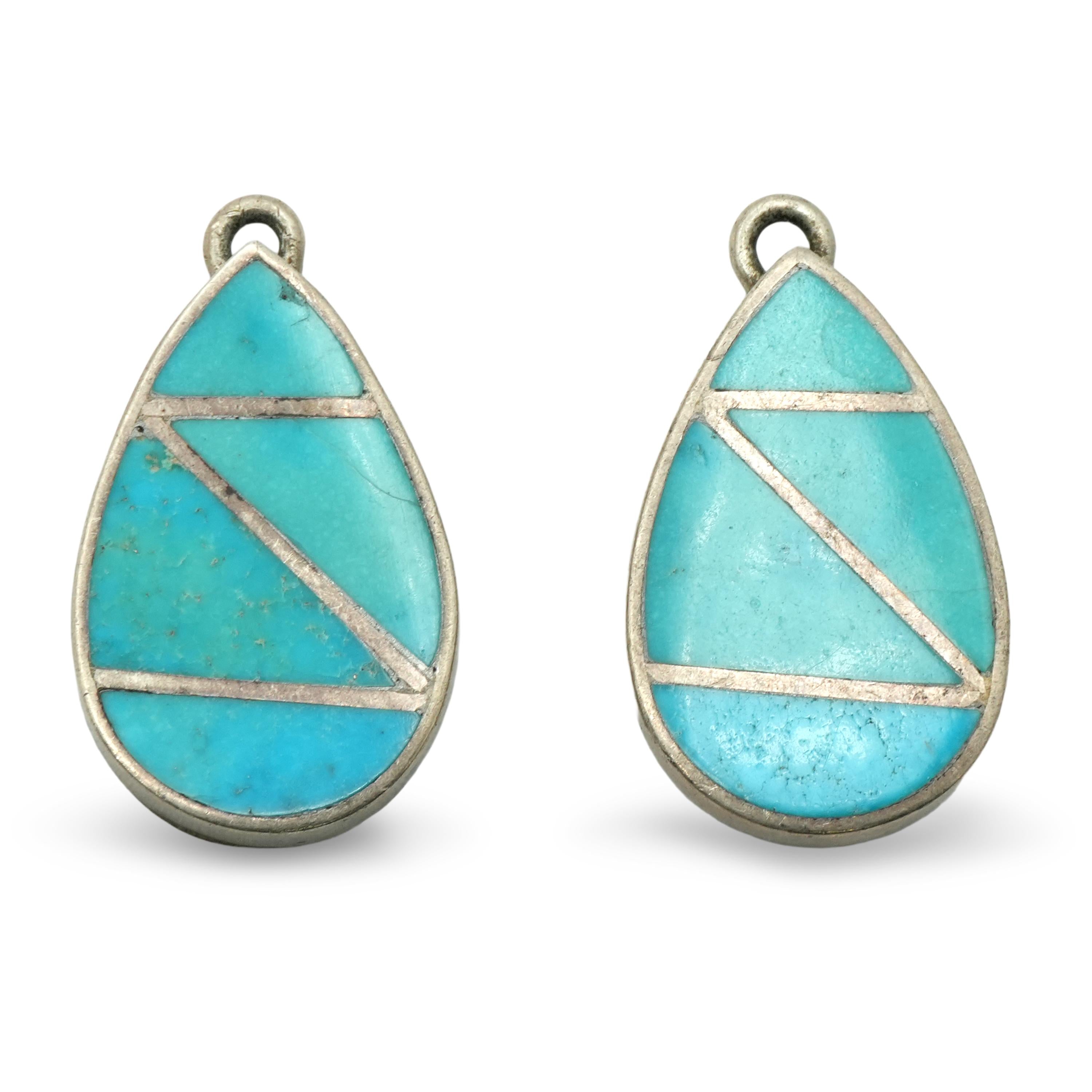 Navajo Sterling Silver Turquoise Squash Blossom Necklace With Earring Jackets