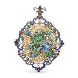 Antique Austro Hungarian Vermeil Sterling Enamel Griffin Pendant
