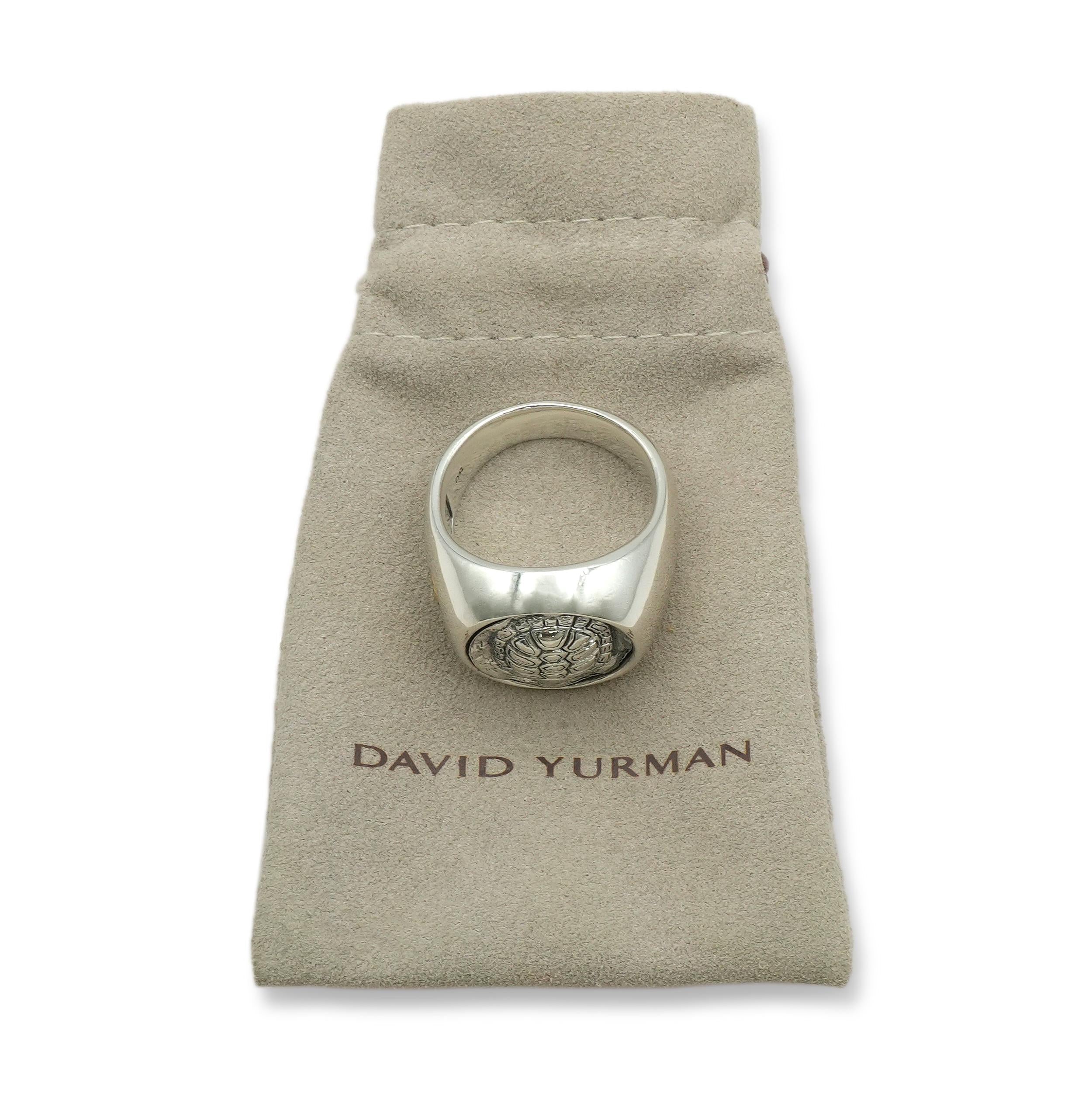 David Yurman Sterling Silver and 22K Gold Turtle Shell Signet Ring