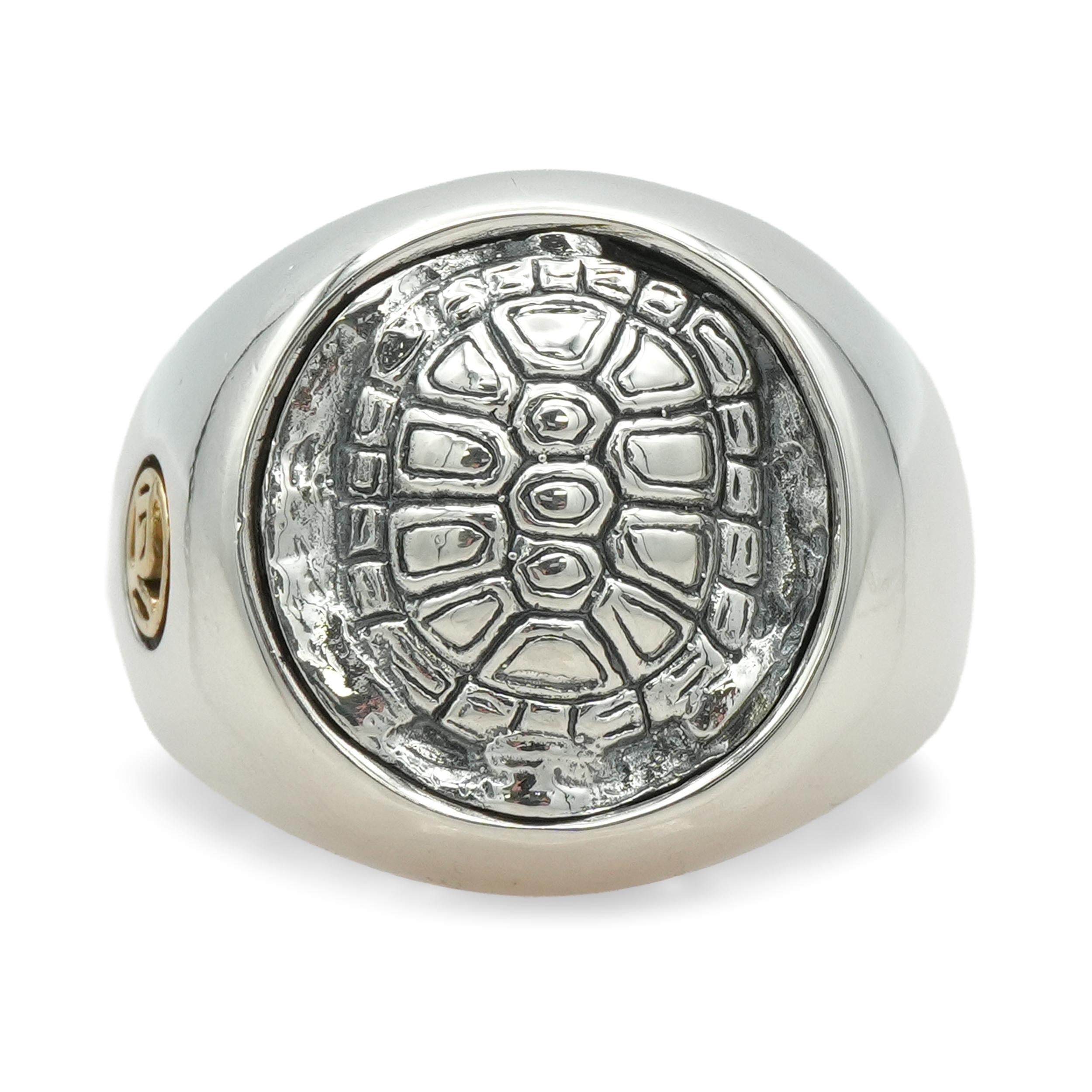 David Yurman Sterling Silver and 22K Gold Turtle Shell Signet Ring