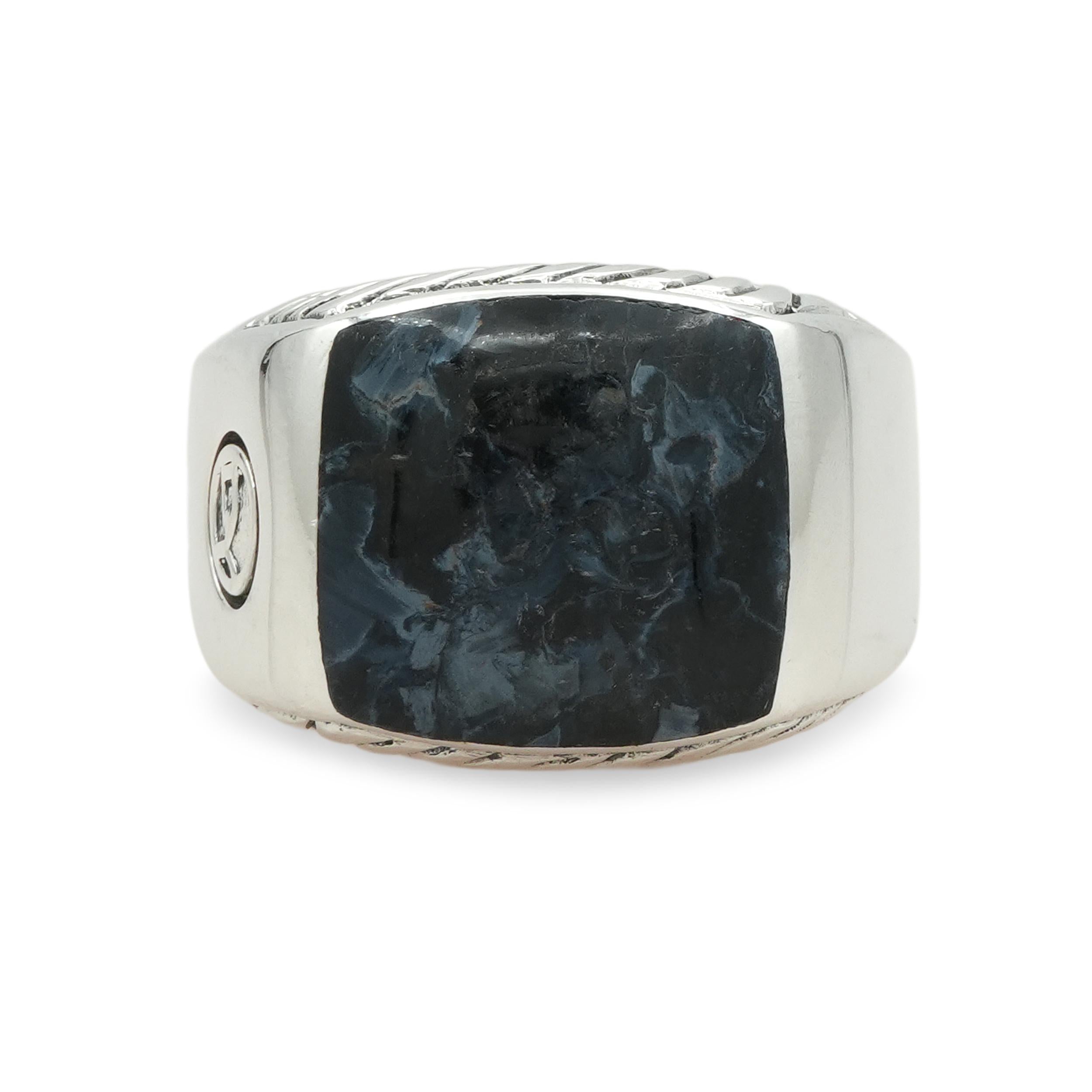 David Yurman Sterling Silver Blue Pietersite Signet Men's Ring