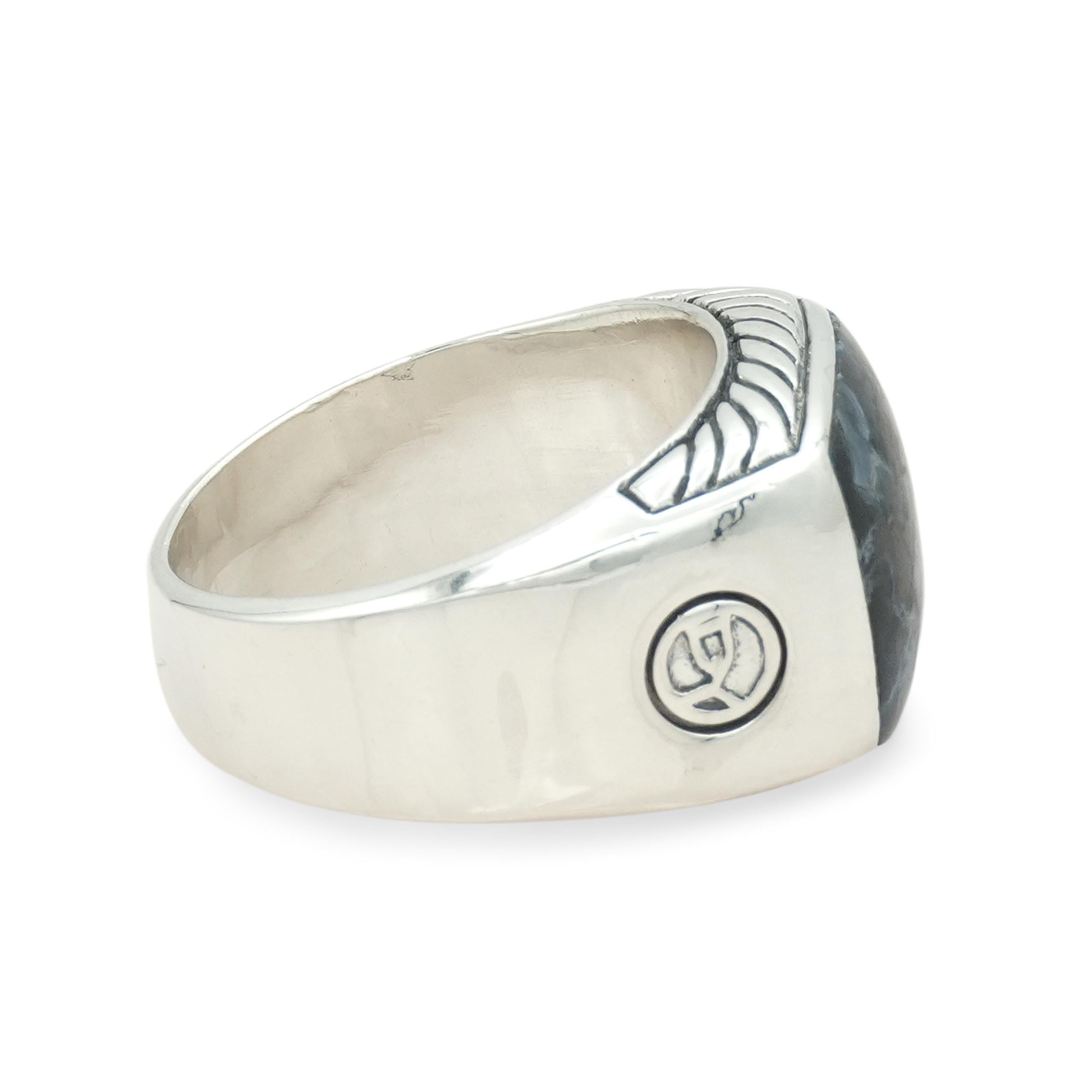 David Yurman Sterling Silver Blue Pietersite Signet Men's Ring