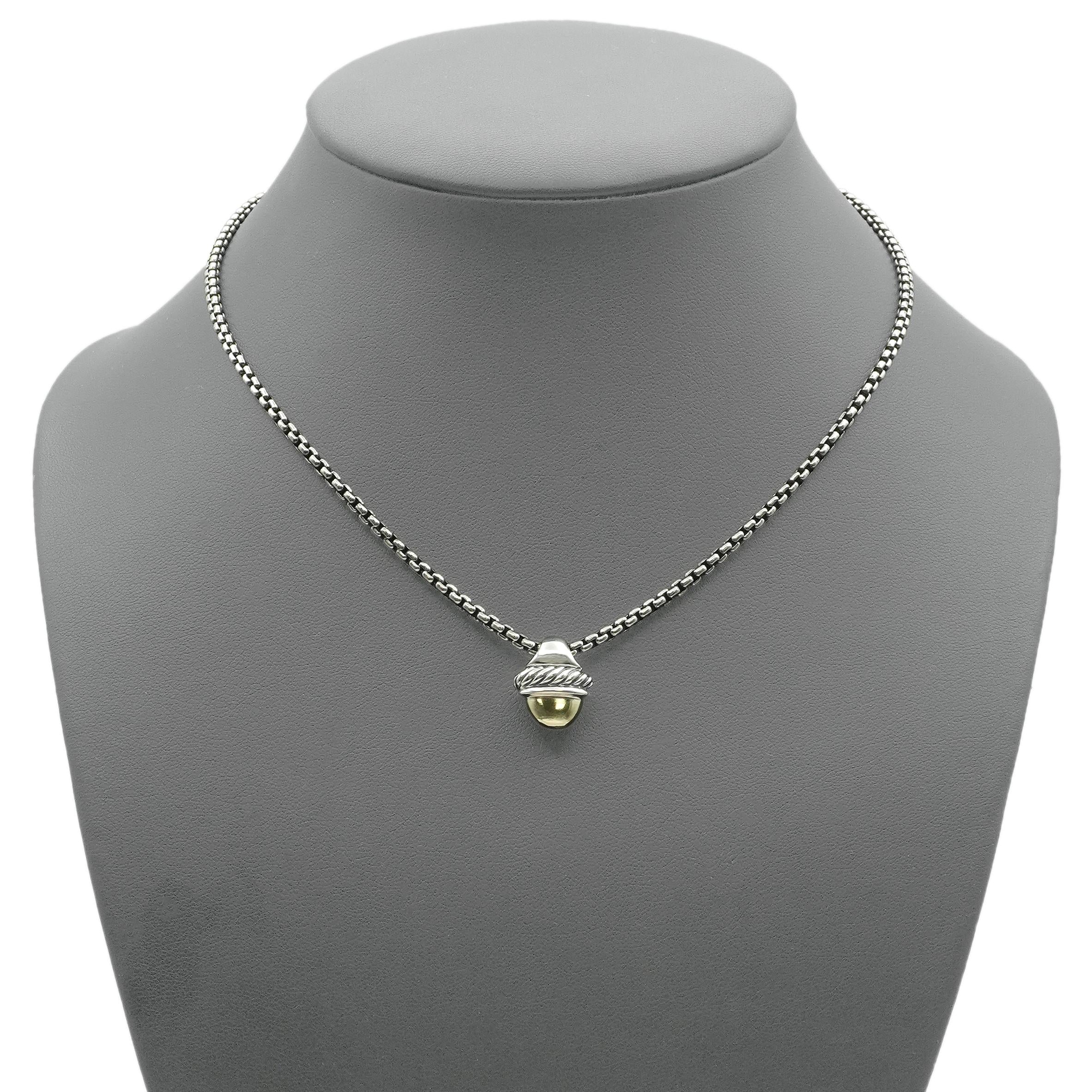 David Yurman Sterling Silver and 14K Yellow Gold Acorn Pendant Necklace