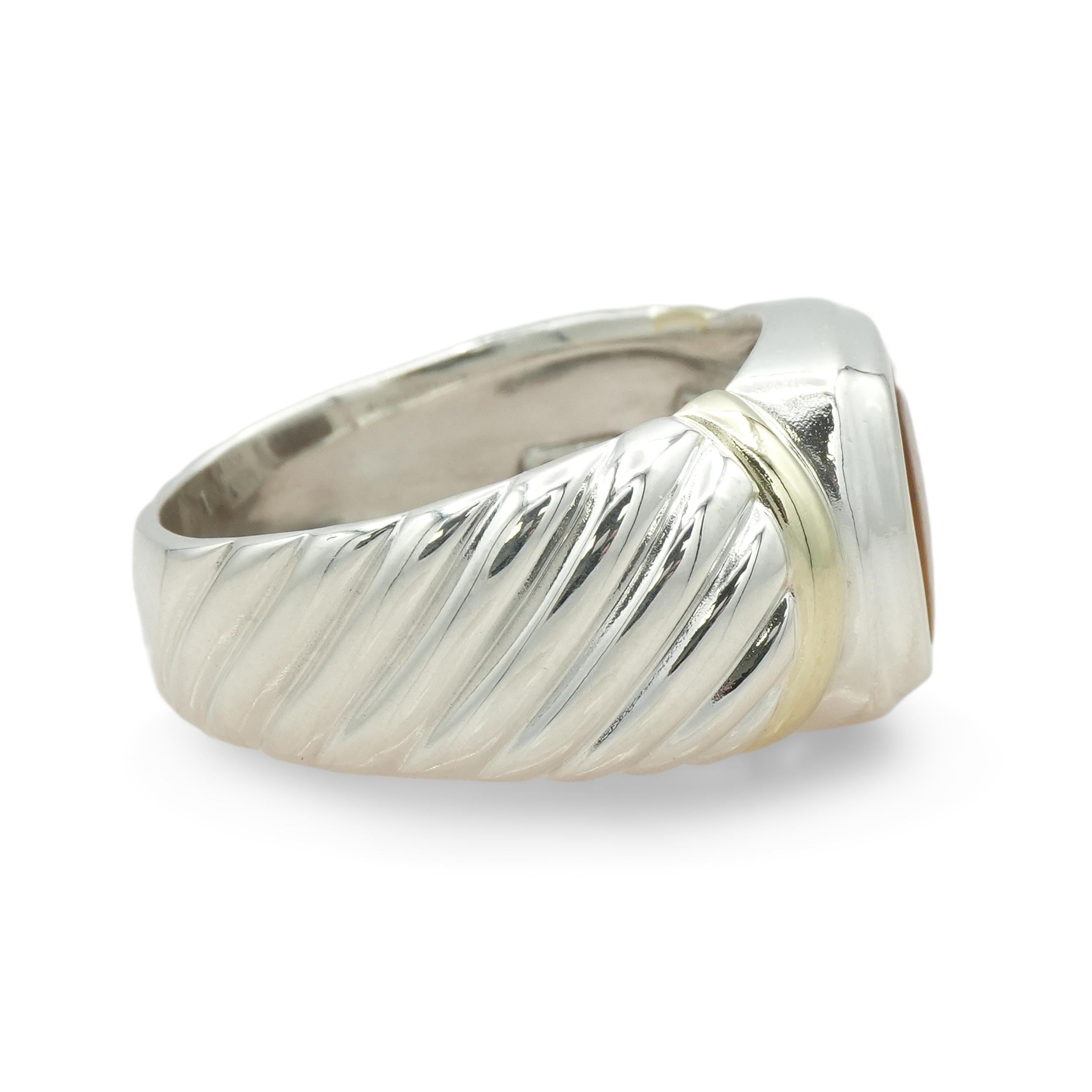 David Yurman Sterling Silver and 14k Yellow Gold Tiger’s Eye Ring