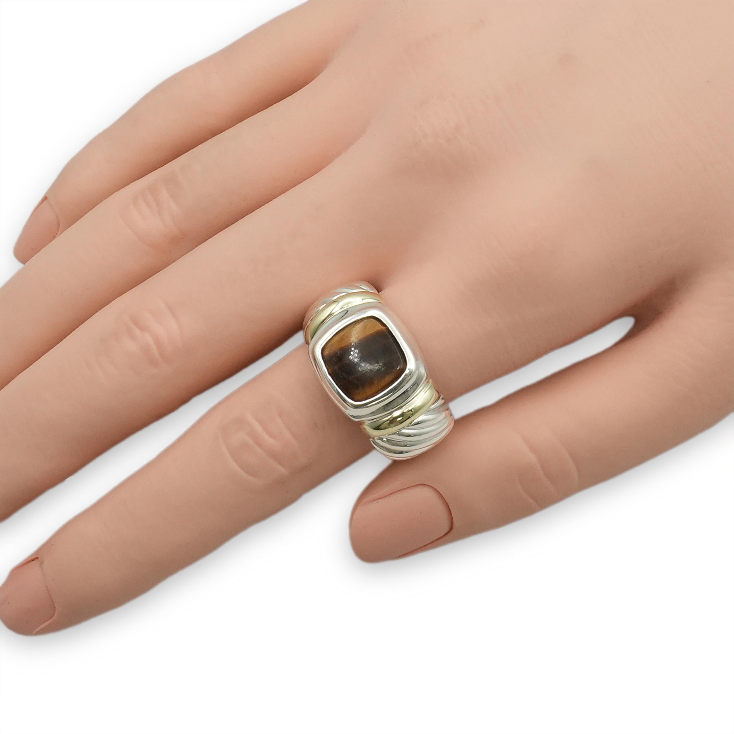 David Yurman Sterling Silver and 14k Yellow Gold Tiger’s Eye Ring