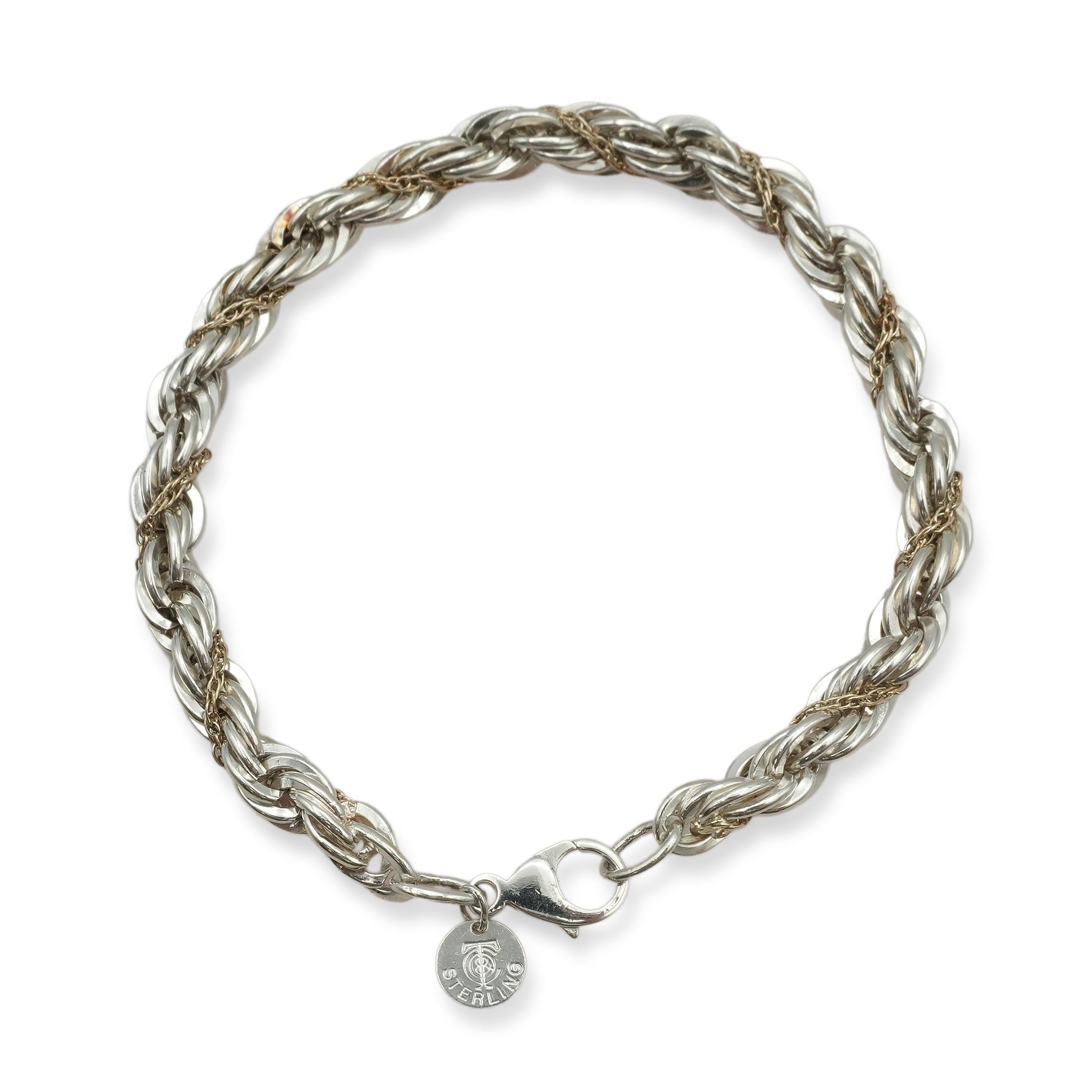 Tiffany & Co. Sterling Silver 14k Gold Twist Link Bracelet