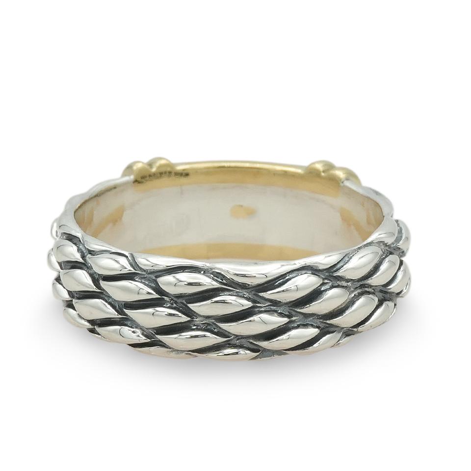 David Yurman Sterling Silver 18K Yellow Gold Woven Band Ring