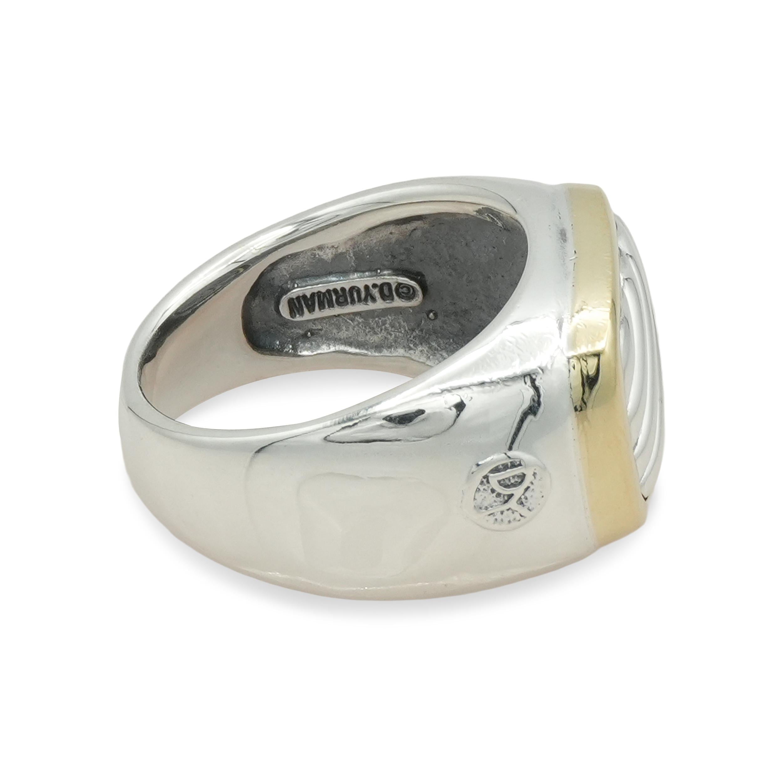David Yurman Sterling Silver & 18k Yellow Gold Cable Signet Ring