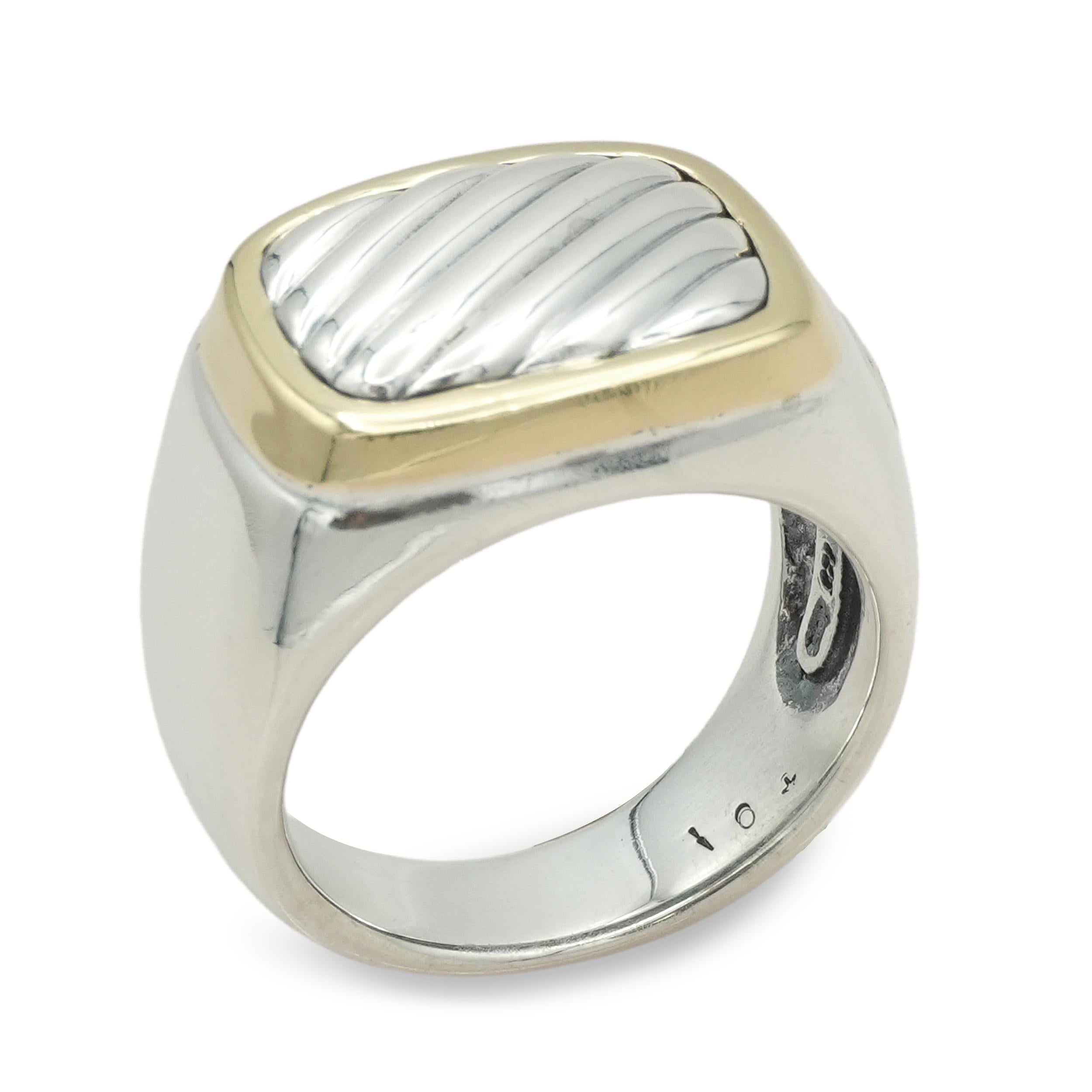David Yurman Sterling Silver & 18k Yellow Gold Cable Signet Ring